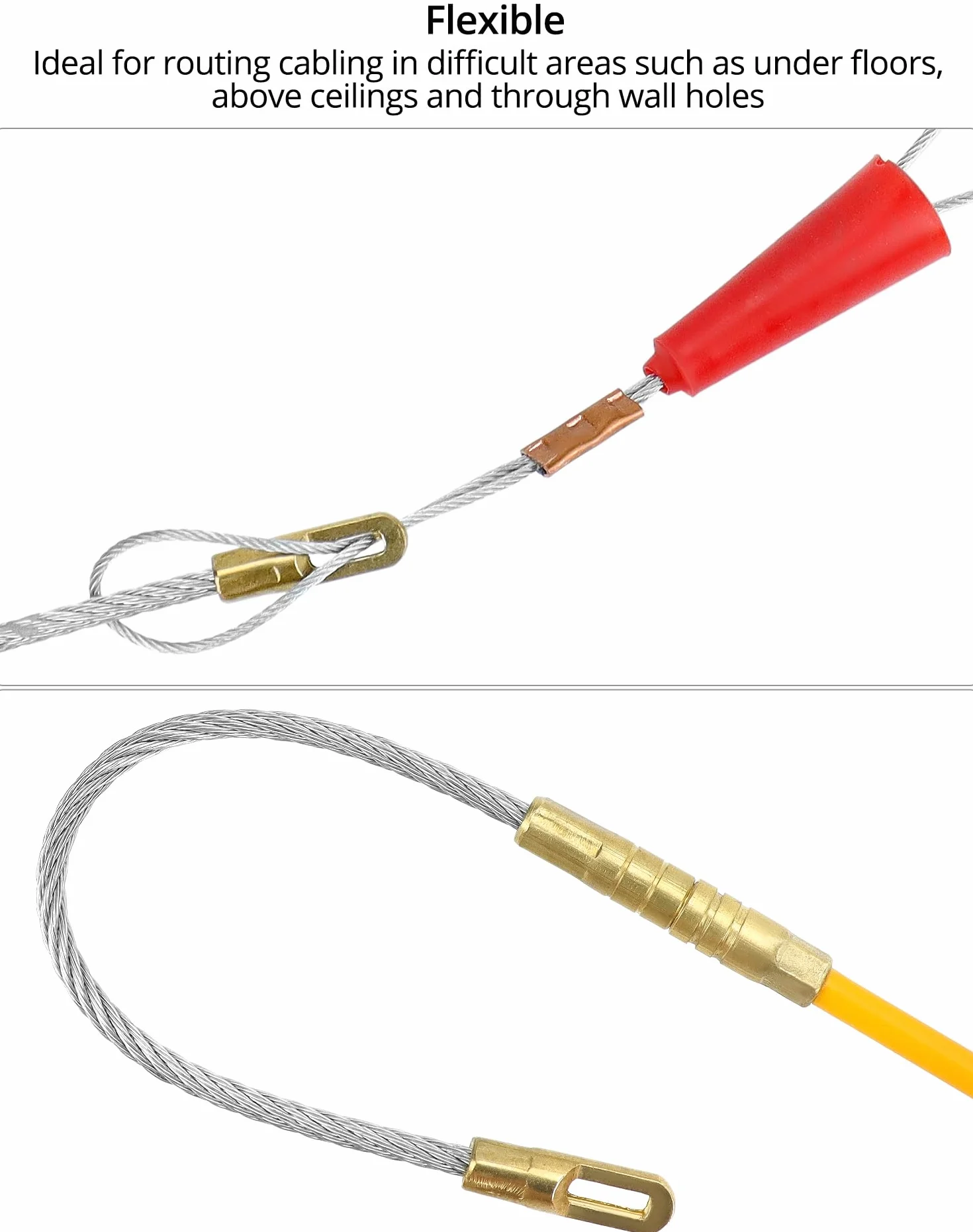 QWORK Sonda do ściągania kabli z włókna szklanego 50 metrów 4 mm