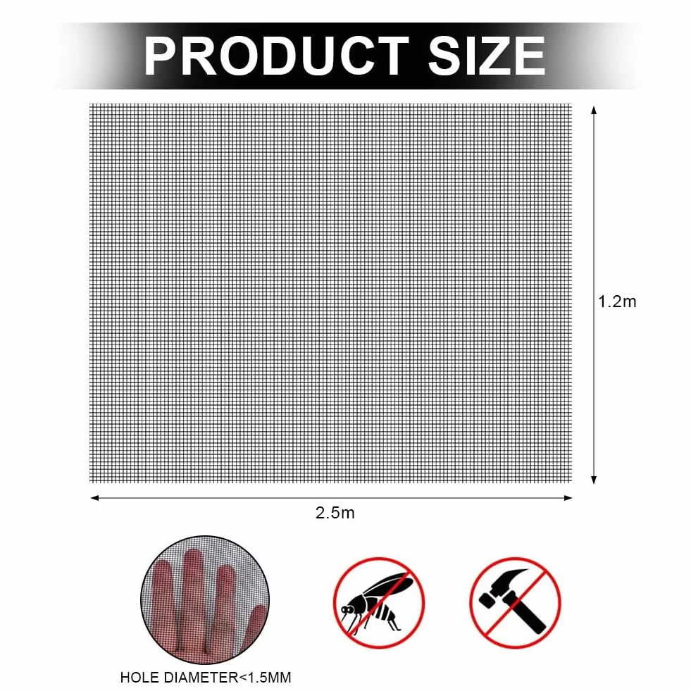 Flintronic Moskitiery do okien 120 x 250 cm siatka przeciw owadom z włókna włóknistego czarna