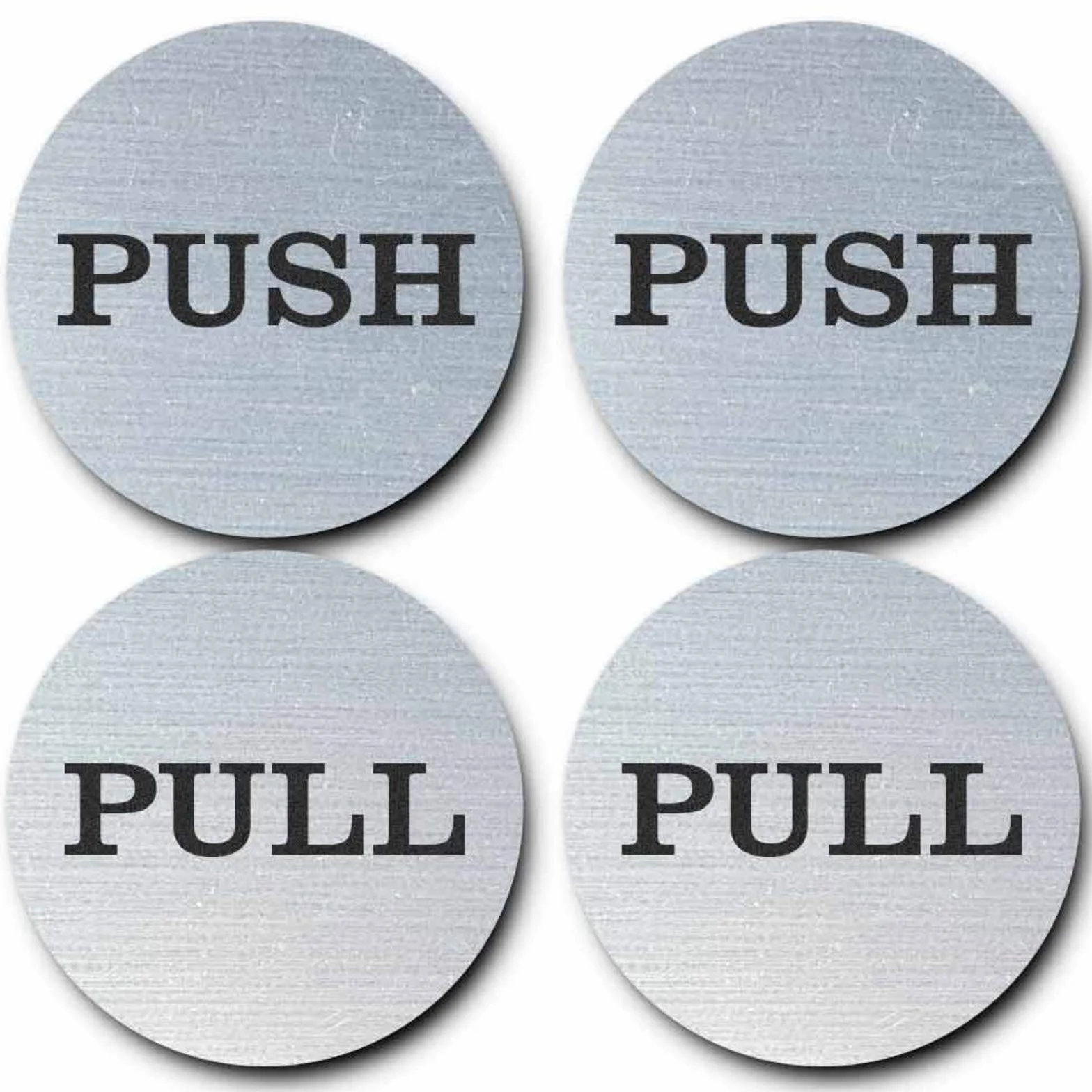Okrągłe znaki do drzwi Push Pull 5 cm stal nierdzewna 304 szczotkowane srebro 2 sztuki