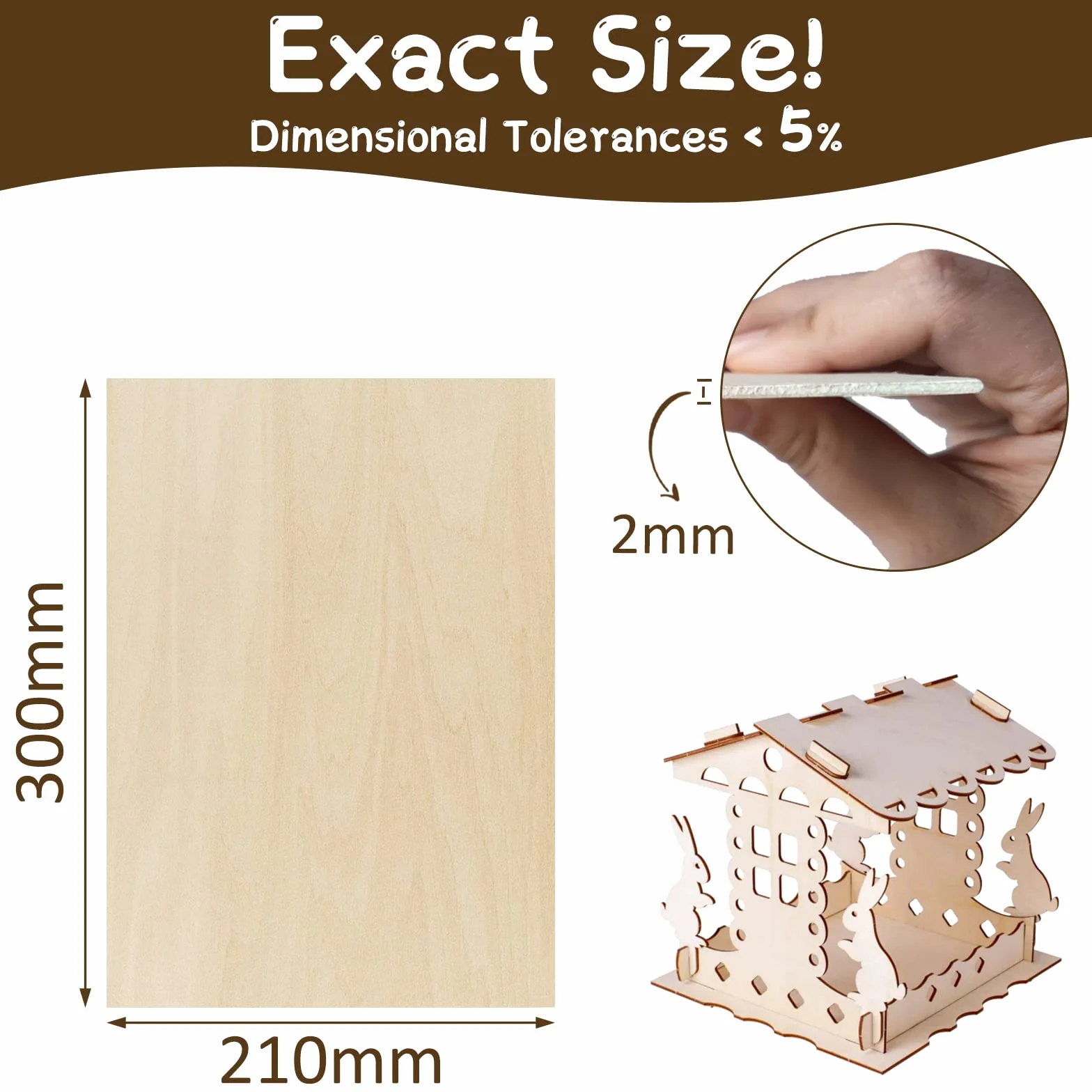 WISYOK Płyta Sklejka 2mm 300x210mm, Sklejka A4, Deska Drewniana do Obróbki Drewna i Laserowej