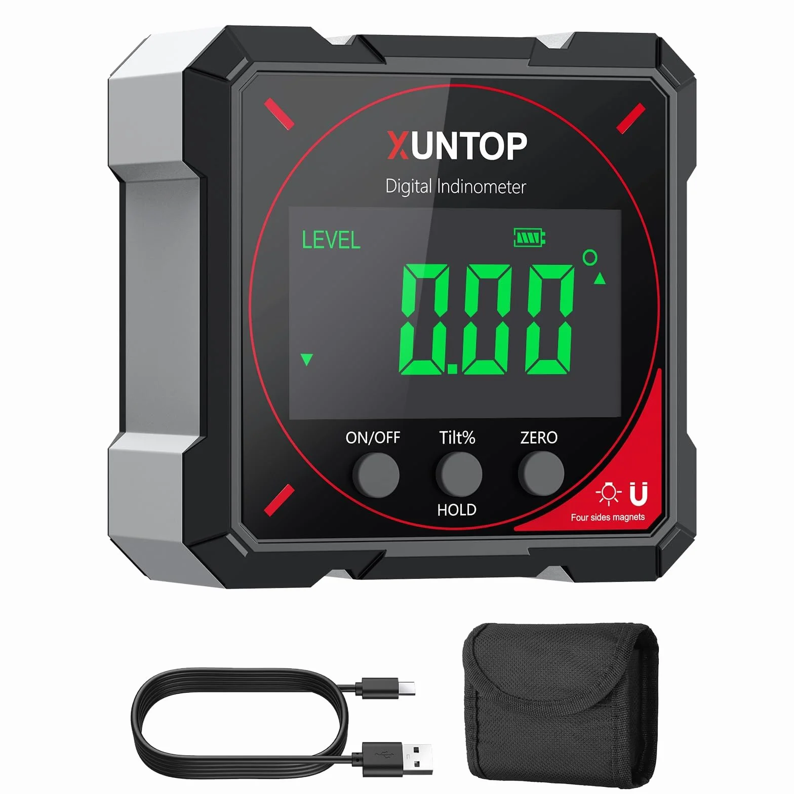 XUNTOP Cyfrowy inklinometr kątomierz z wyświetlaczem LCD IP54 Wodoodporna magnetyczna skrzynka niwelacyjna