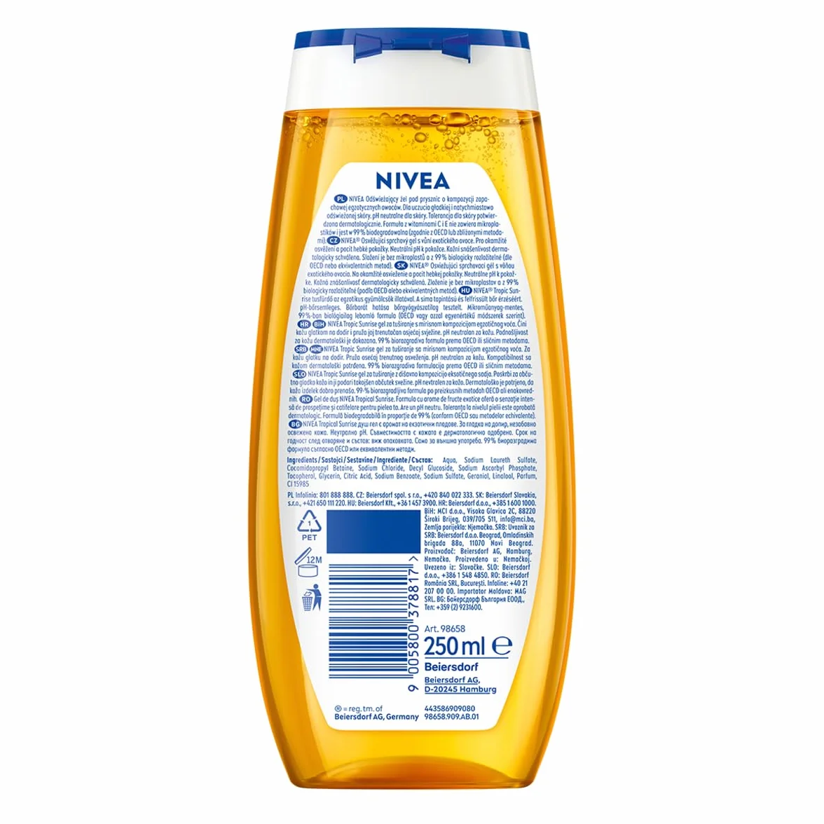 NIVEA Tropical Sunrise Odświeżający żel pod prysznic z witaminą C i E - egzotyczne owoce, 250 ml