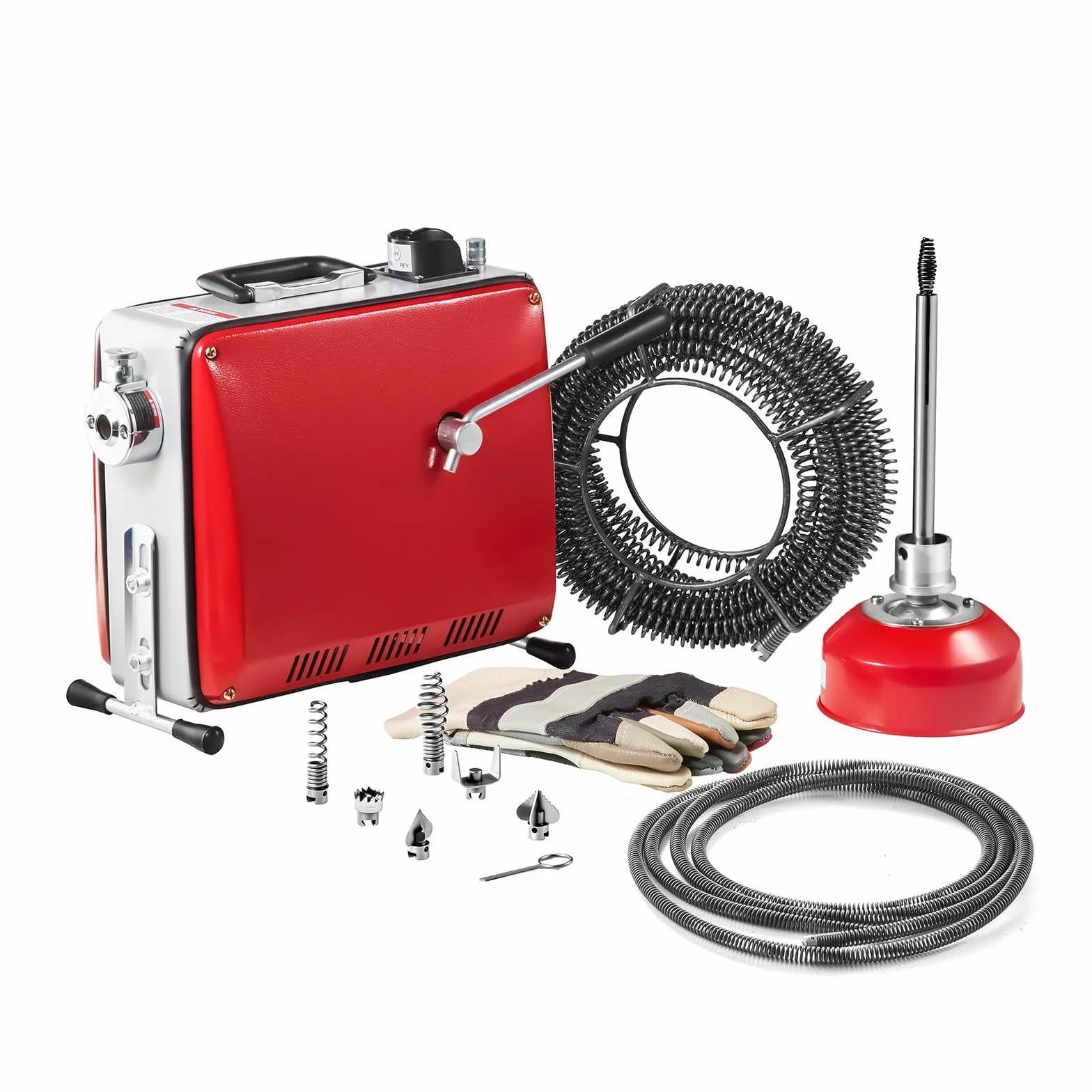 VEVOR Elektryczny ogranicznik rurowy 390 W 1400 obr./min 12 m x 16 mm 4,5 m x 16 mm 8 m x 9,5 mm 6 głowic czyszczących do rur 50-110 mm