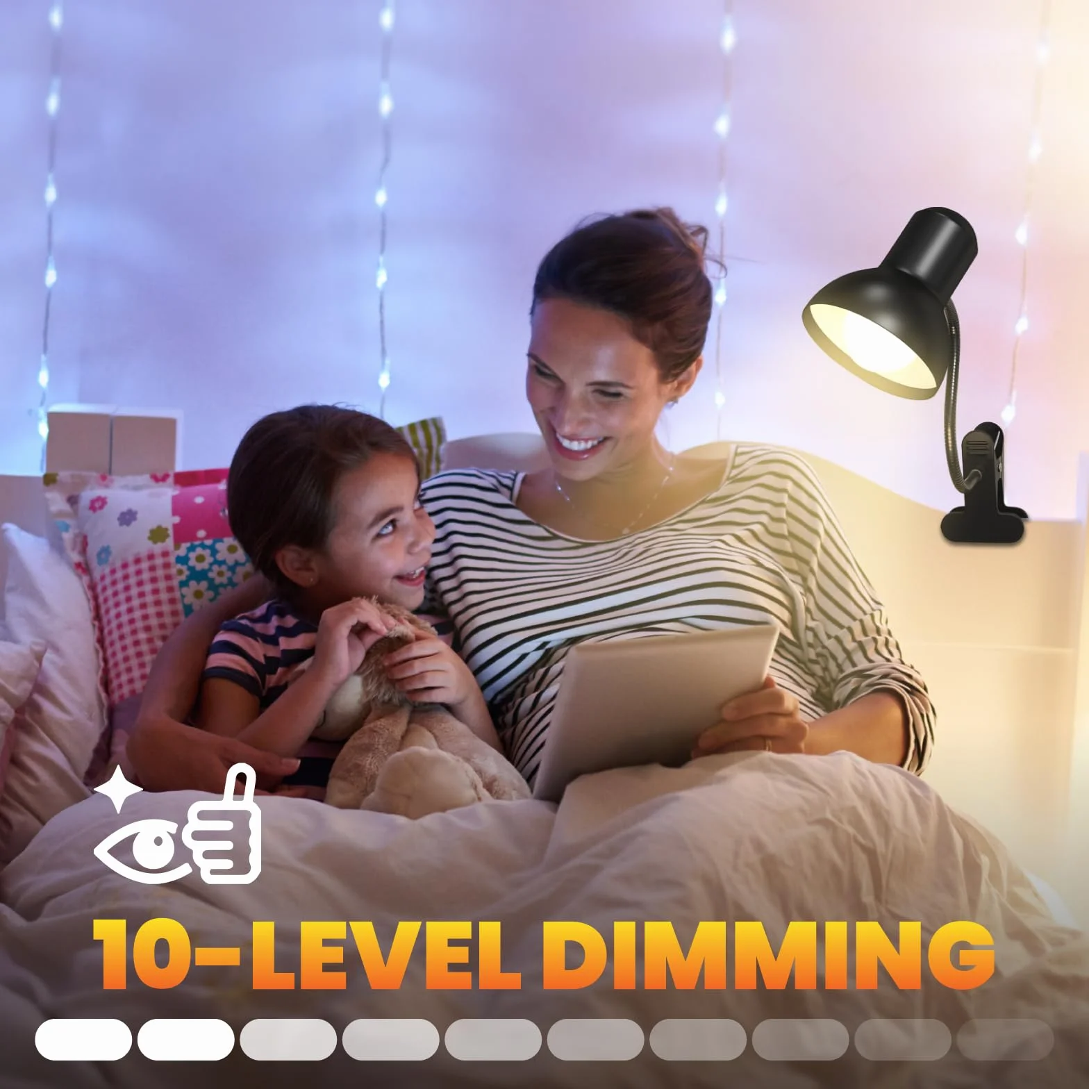 Bezprzewodowa Lampka do Czytania z Klipsem RGB USB-C 15 Kolorów 10 Poziomów Jasności Ochrona Wzroku