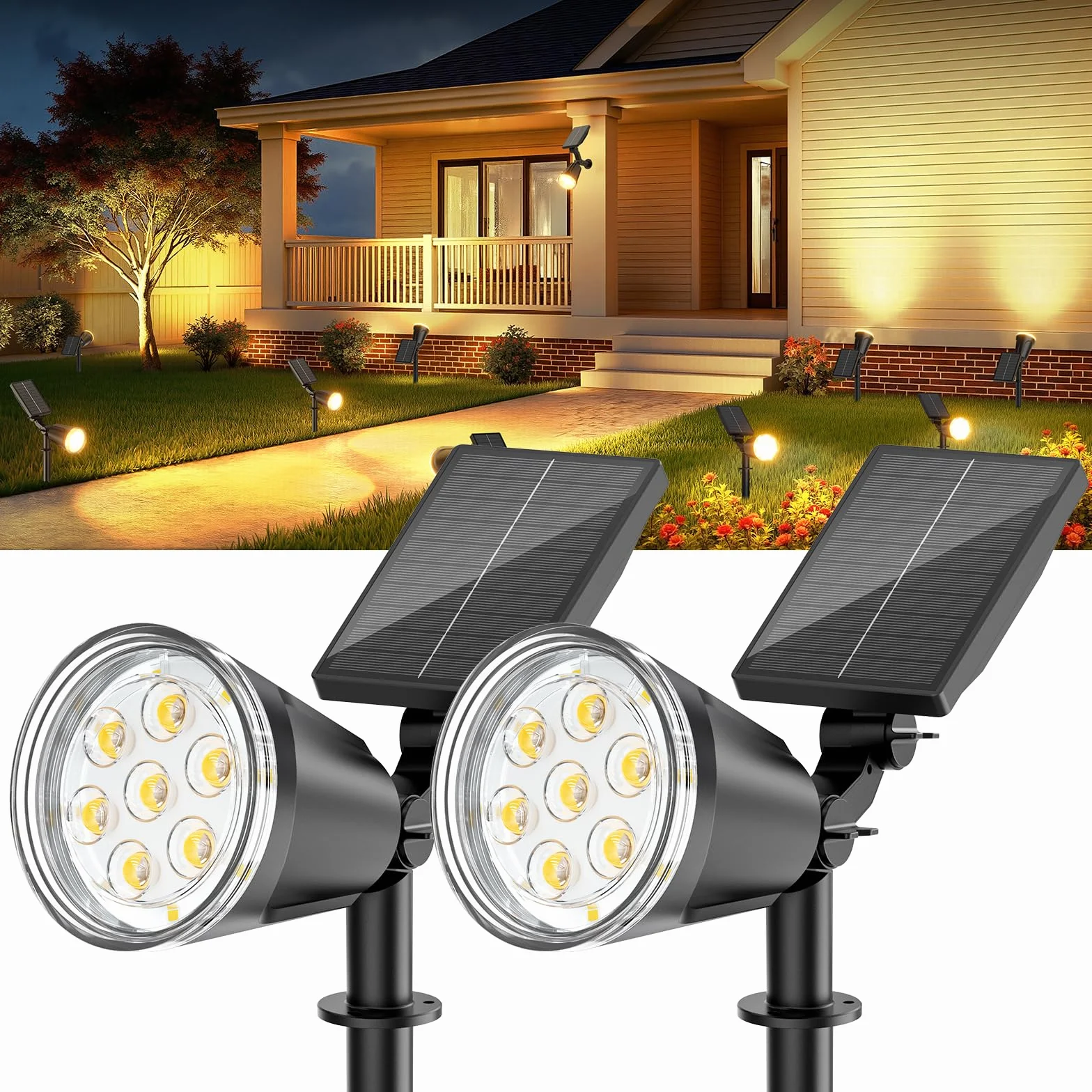 GEARLITE Lampy solarne LED 1200 lm ciepła biel IP65 1500 mAh reflektor solarny do ogrodu