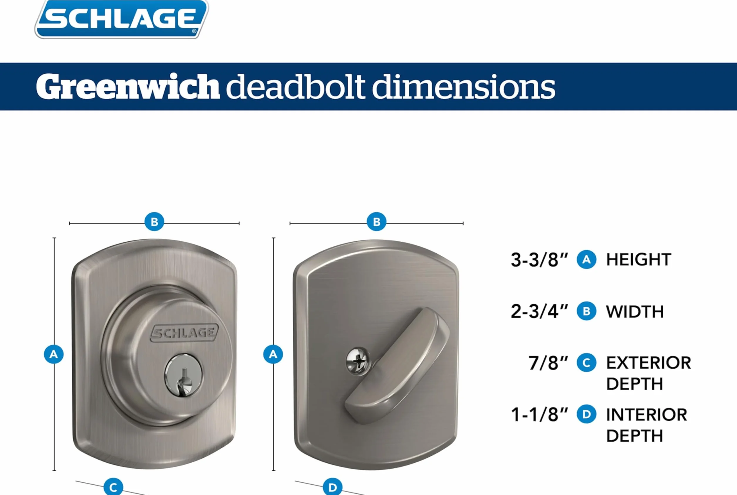 Schlage B60N GRW 622 Greenwich zasuwa klucz 1-stronny czarny matowy