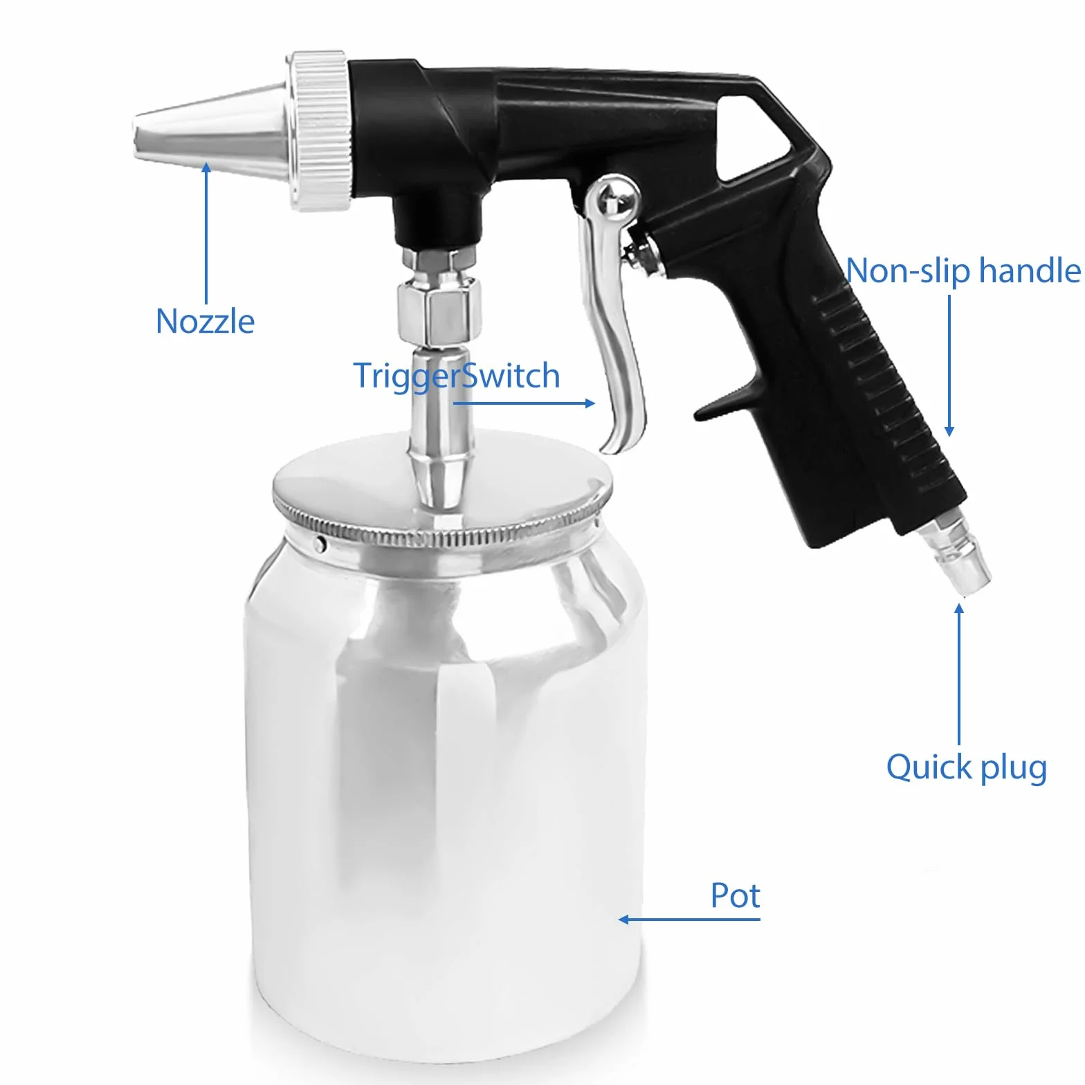 Pistolet do piaskowania 6 mm, piaskarka 1 l, pneumatyczne do kompresora, usuwanie rdzy