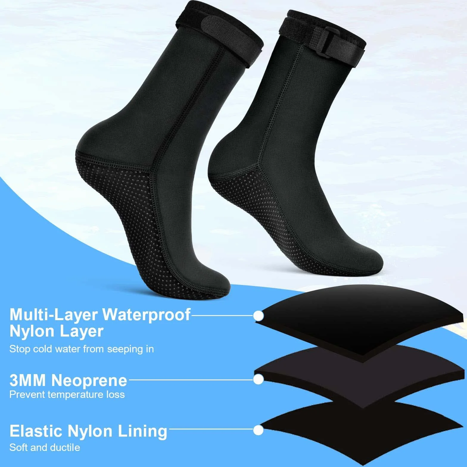 flintronic Skarpety neoprenowe 3 mm, skarpety do nurkowania, antypoślizgowe skarpety do pływania, płetwy dla kobiet mężczyzn, termiczne skarpety wodne do nurkowania z rurką, surfingu, żeglowania,
