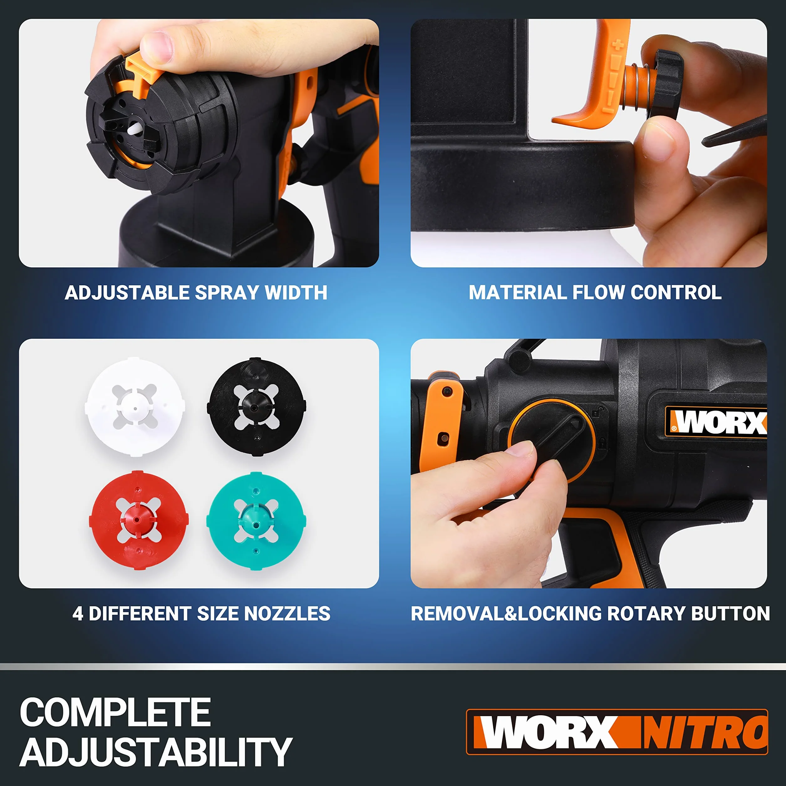 WORX Opryskiwacz do malowania baterii - 20KPa | PowerShare | WX020.9 | Brak baterii i ładowarki | Dysze do różnych materiałów, natryskiwania i czyszczenia