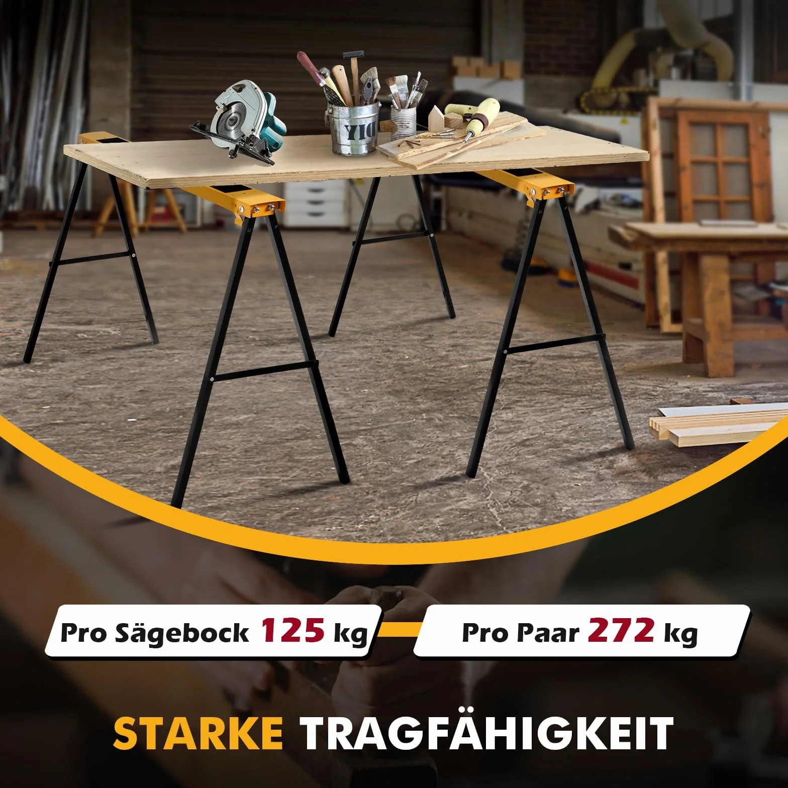 COSTWAY Kozioł do rusztowania metalowy 275 kg, konik do piły, stal, żółty