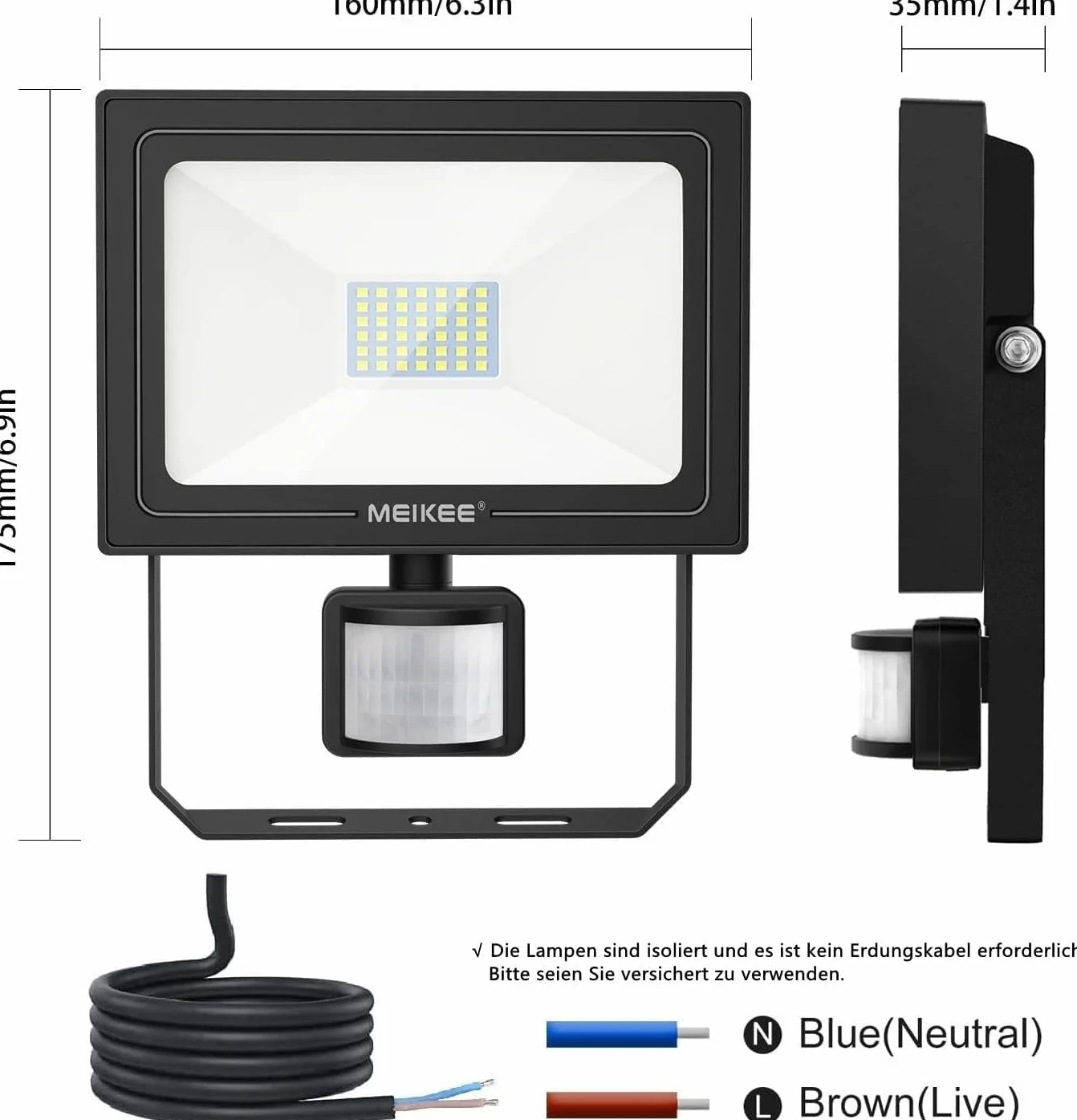 MEIKEE 35W reflektor LED z czujnikiem ruchu 3000LM 6500K IP66 wodoodporna lampa punktowa do ogrodu