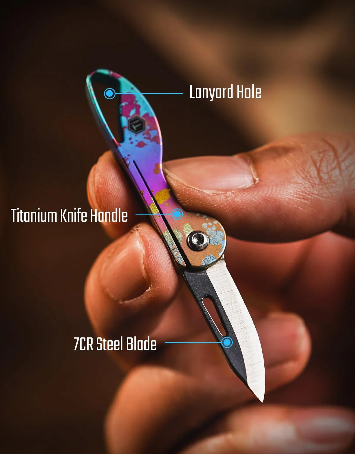 KeyUnity KK05 składany nóż tytanowy EDC z dziurką na klucz, lekki nóż do breloka camping