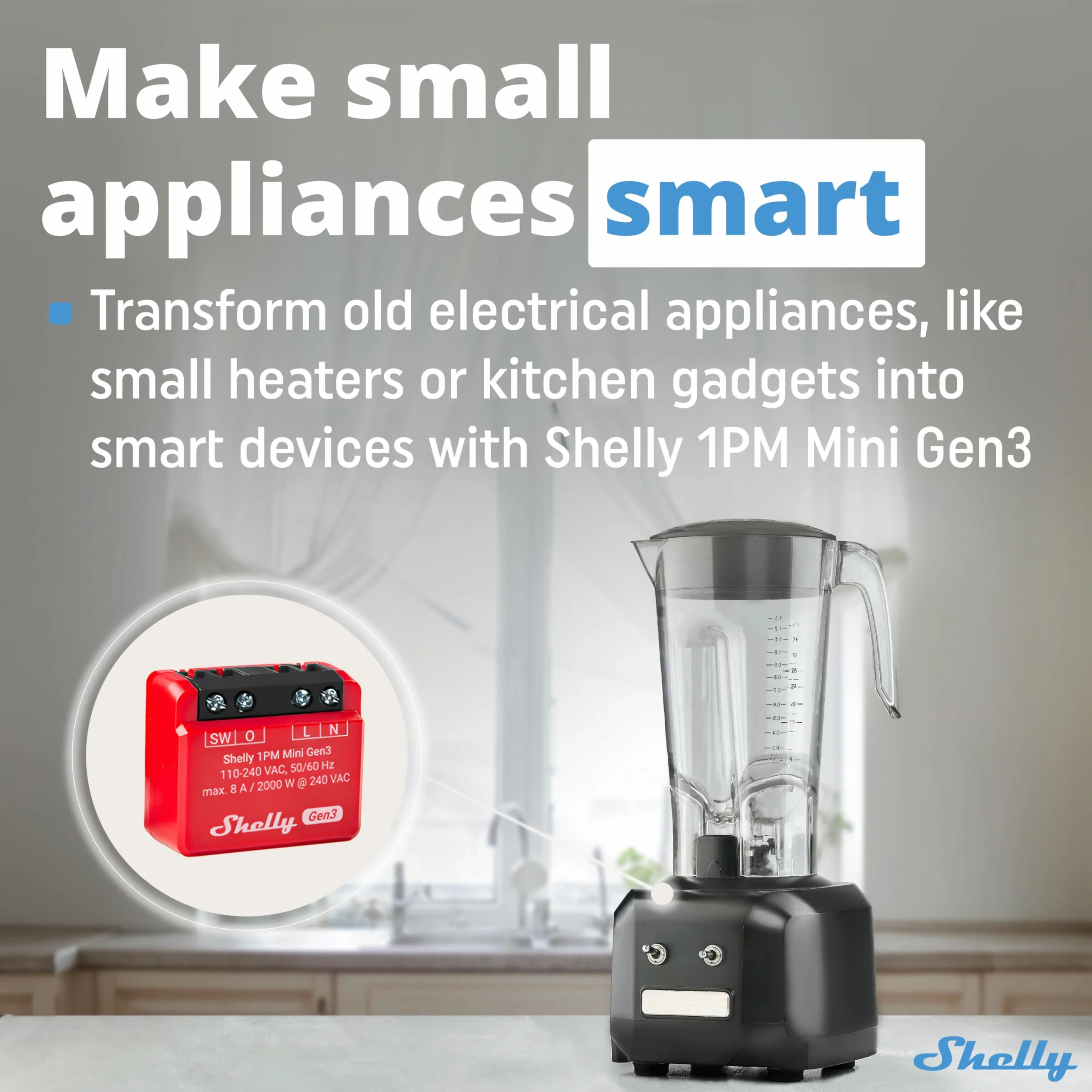 Shelly 1PM Mini Gen3 -Inteligentny Przekaźnik WiFi i Bluetooth, 1-Kanałowy 8A z Pomiarem Mocy,Automatyka Domowa,Kompatybilny z Alexa i Google Home,Aplikacja iOS i Android,Nie Wymaga Huba