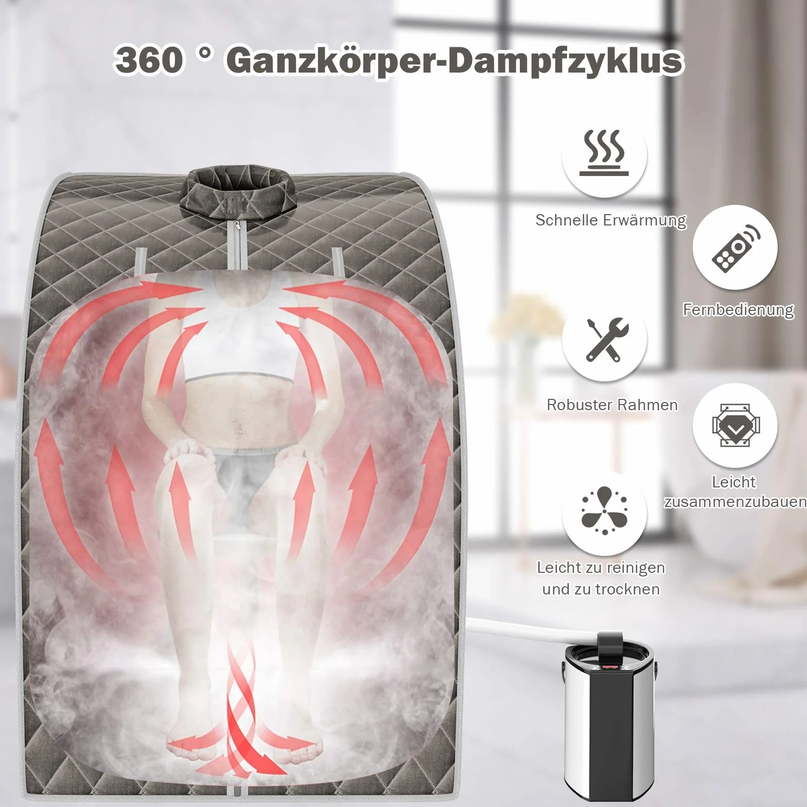 Sauna parowa Costway 3 l z pilotem, regulacja czasu i temperatury, składane krzesło w zestawie