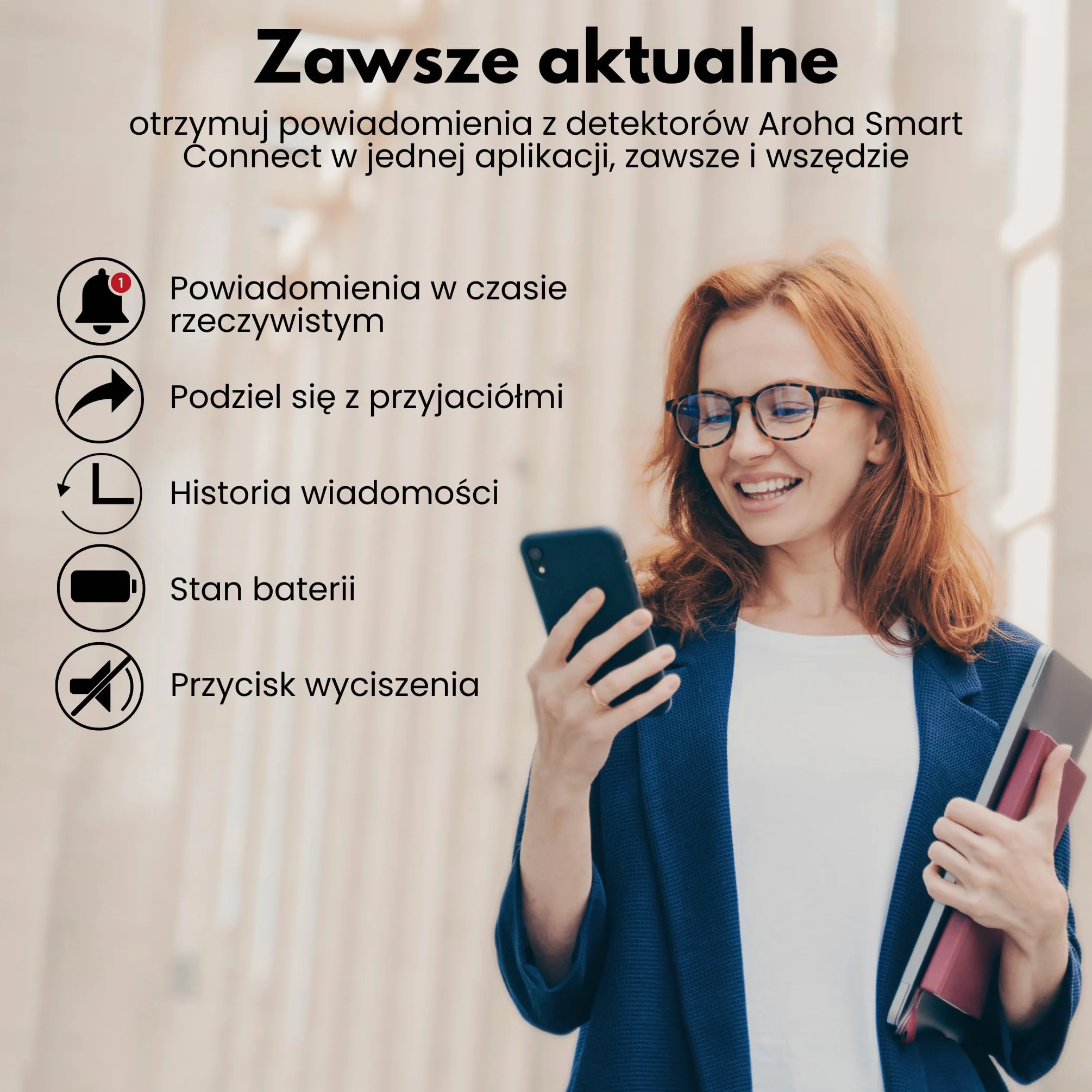 Aroha Inteligentny alarm przeciwpożarowy WiFi z 10-letnią baterią, czujnik dymu EN14604