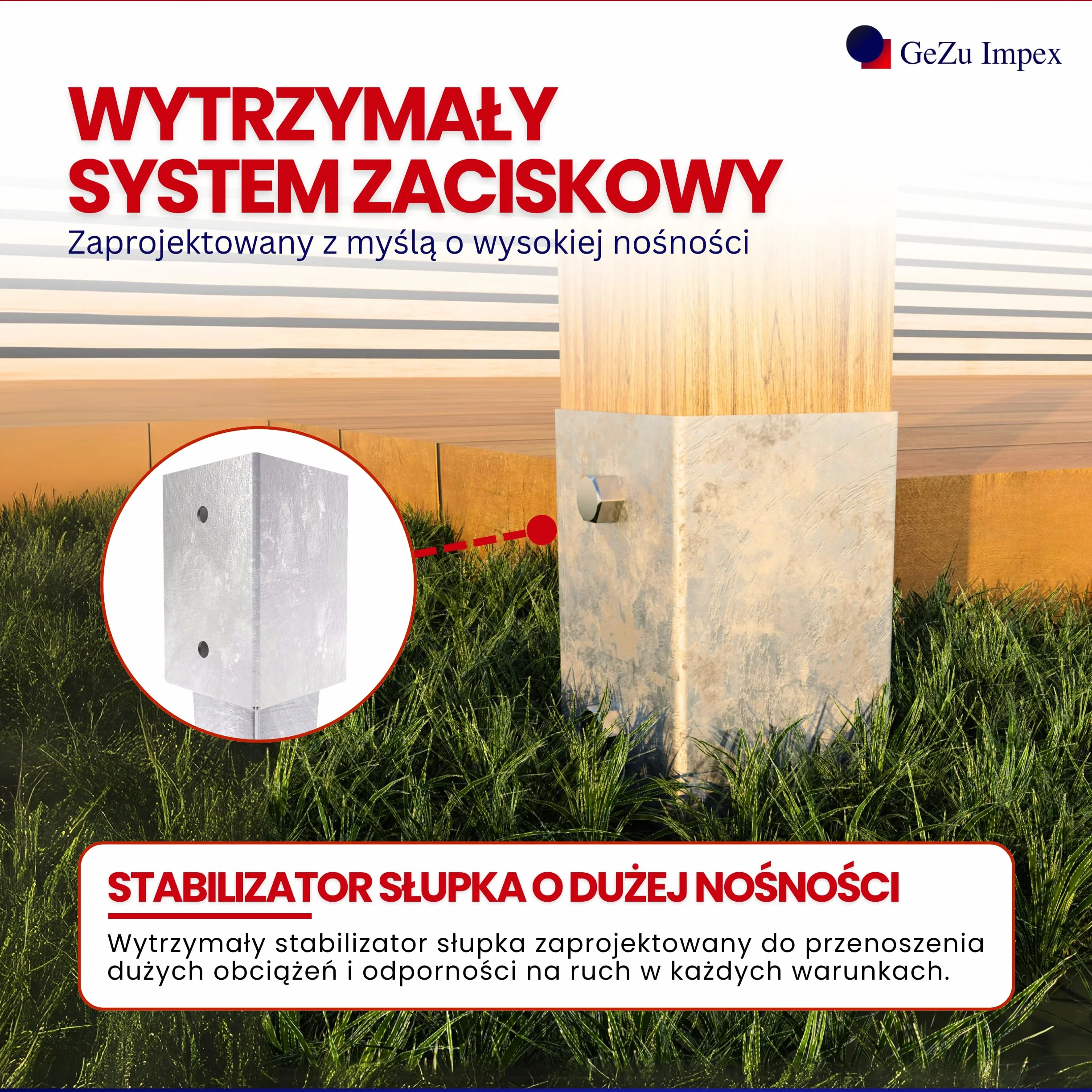 GeZu Impex® Wspornik słupkowy 71 x 71 x 750 mm ocynkowany ogniowo uchwyt ogrodzeniowy kotwica tuleja uziemiająca