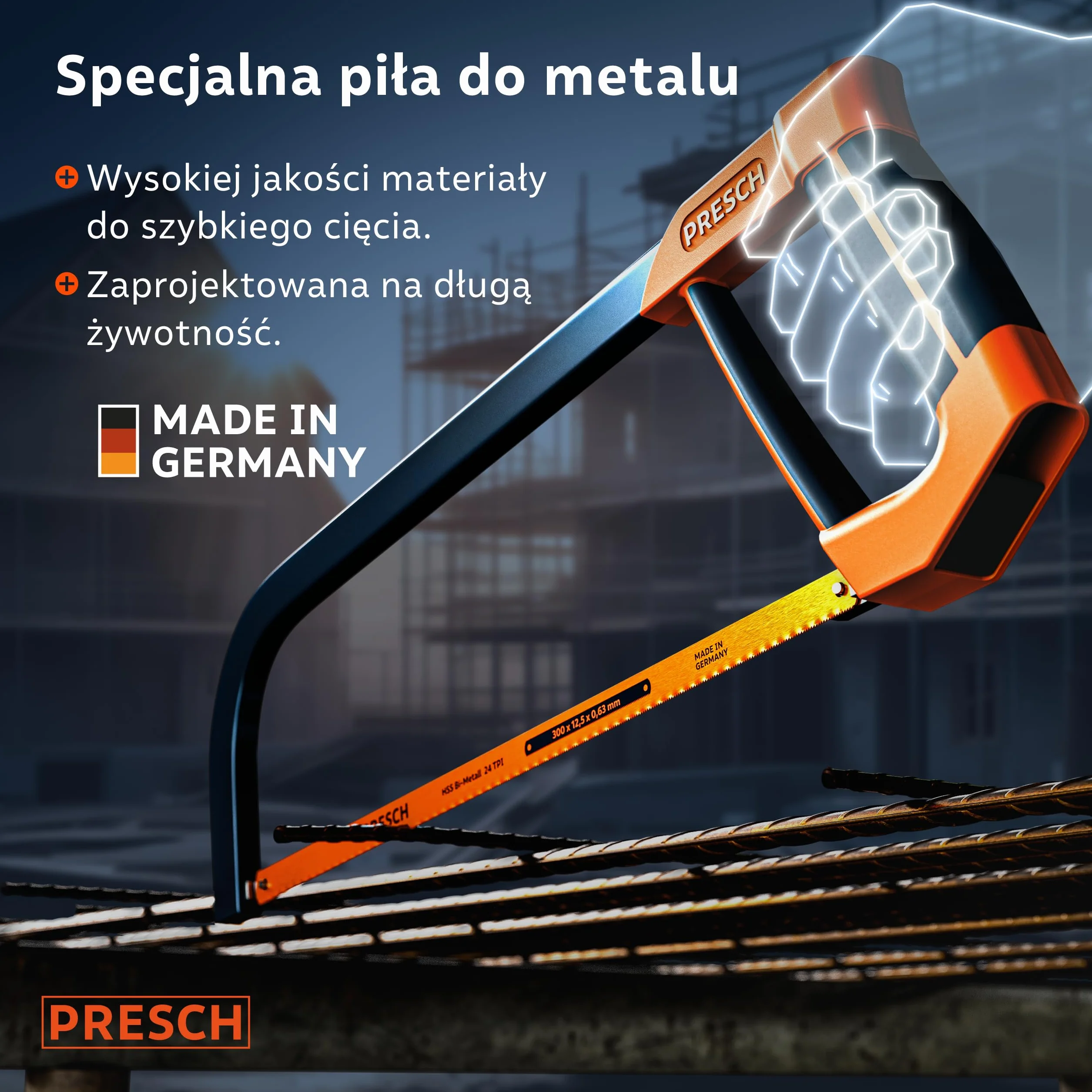 Presch Piła do metalu 300mm z brzeszczotem BI-metal, obrót 90°
