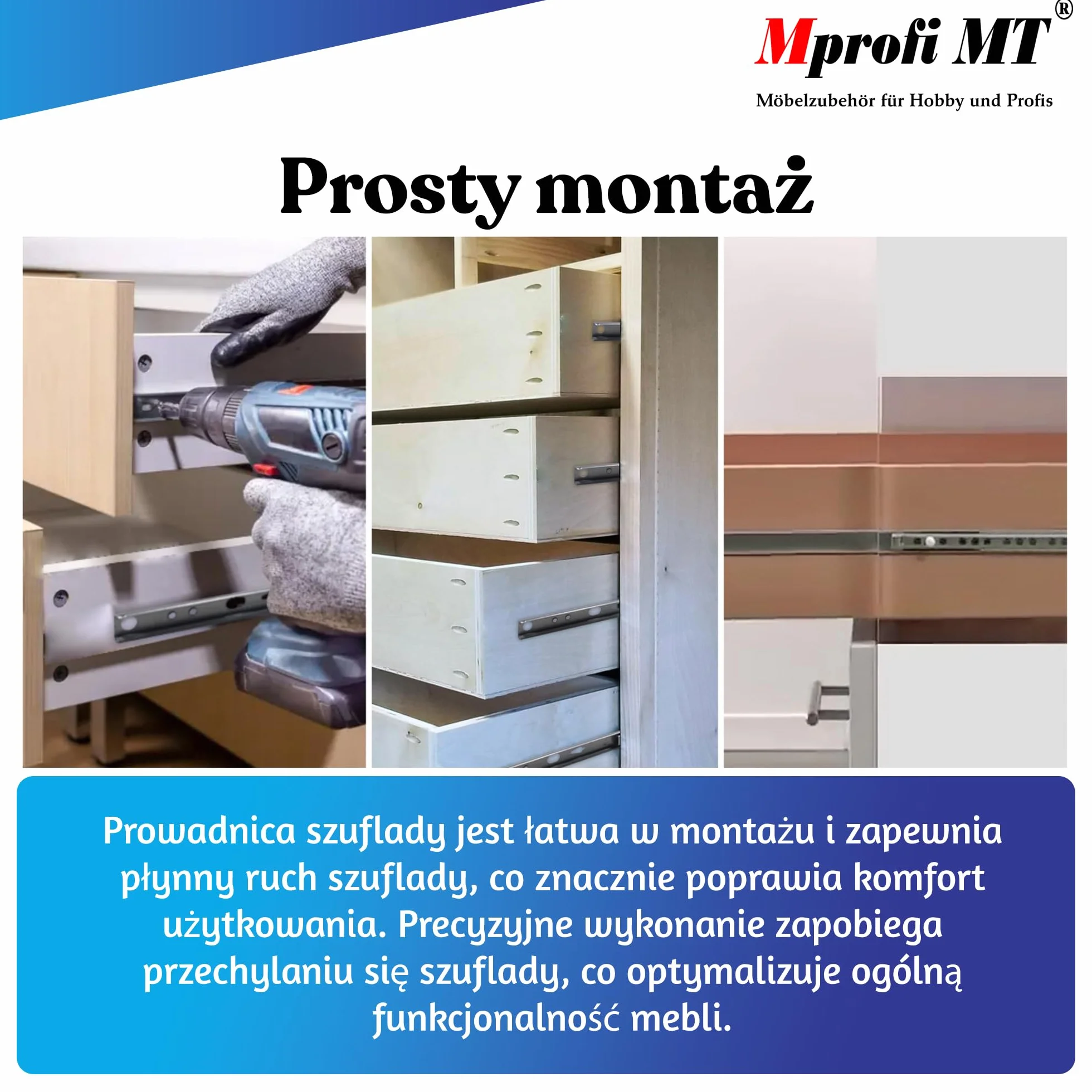 Mprofi MT® Prowadnica Kulkowa Częściowo Wysuwana H: 17 L: 310mm 2 Sztuki