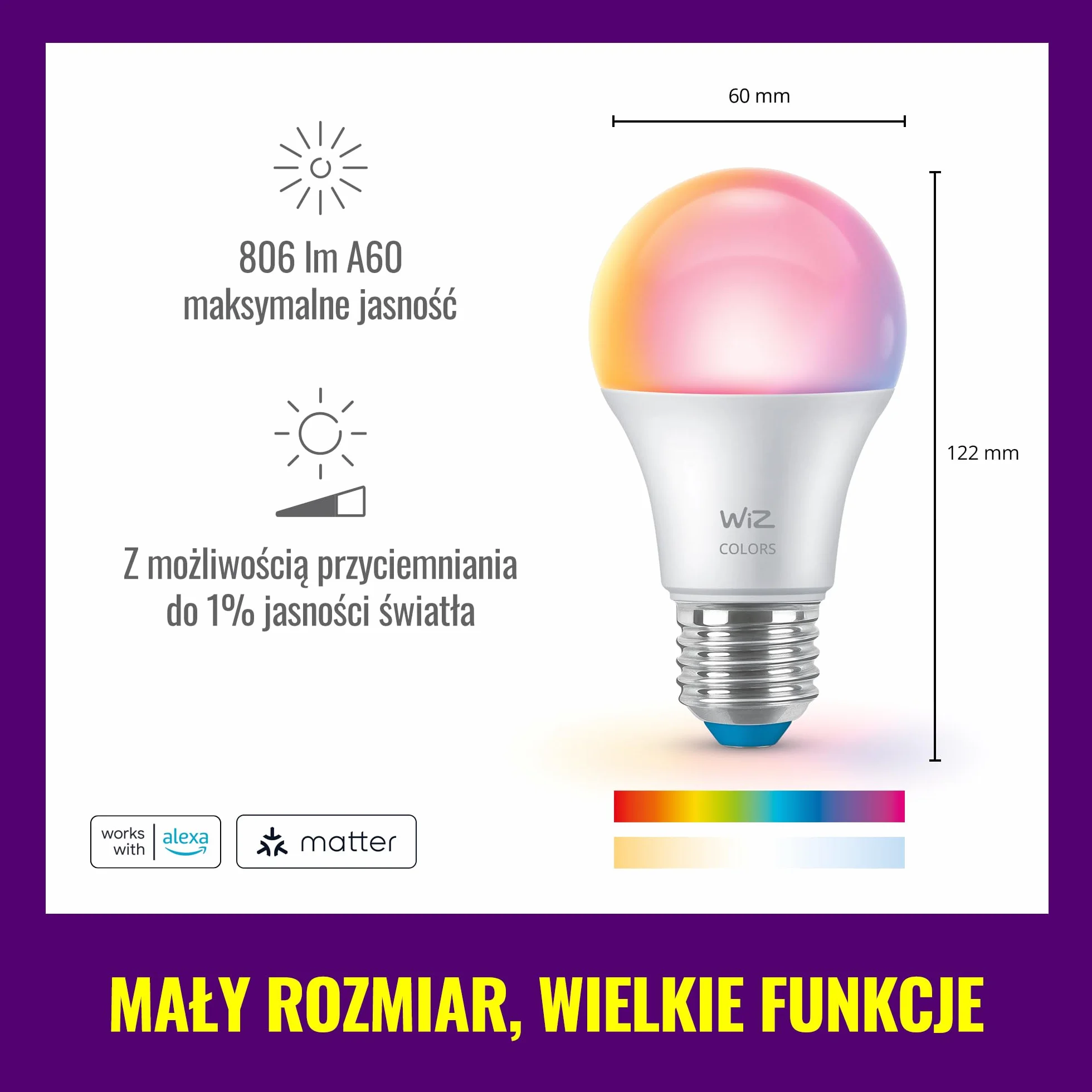 WiZ Smart LED Żarówka A60 E27 60W 2200K-6500K 806lm Alexą Google Assistant Apple Home 4szt