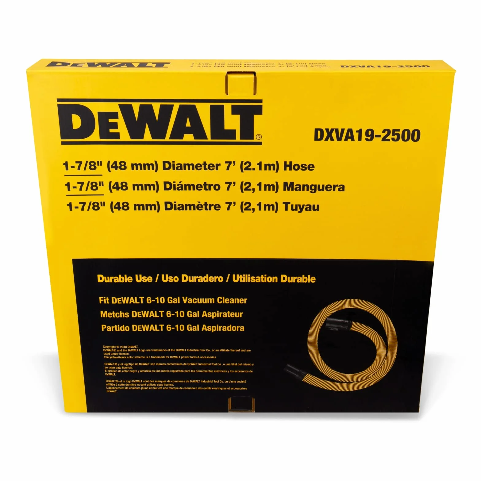 DEWALT DXVA19-2500 wąż 1-7/8" (48 mm) 7' (2,1 m)