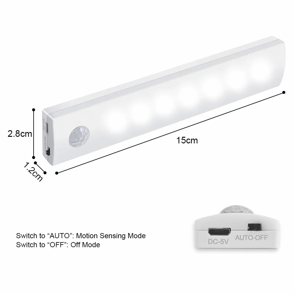 Vicloon Lampka LED z czujnikiem ruchu i światła, ładowalna, magnetyczna, 3 sztuki