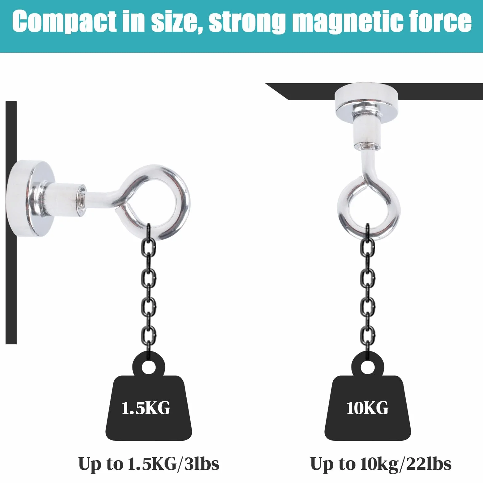 Haczyki magnetyczne MIN CI 16 mm 8 kg, ekstra mocne, magnesy z haczykami, na kemping, garaż, kuchnię