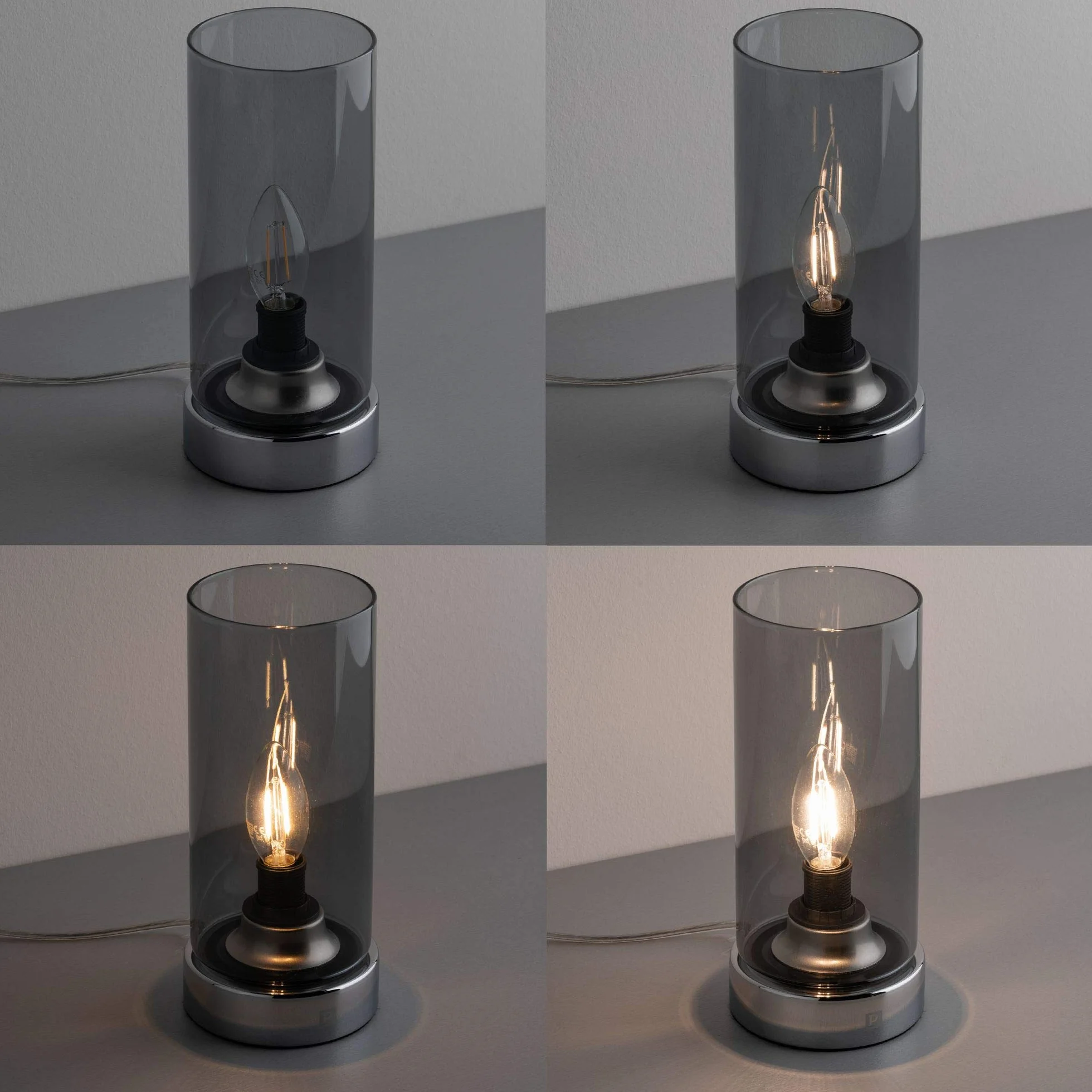Paulmann Pinja lampa stołowa dotykowa 20W E14 chrom szkło dymne 230V metal szkło 77056