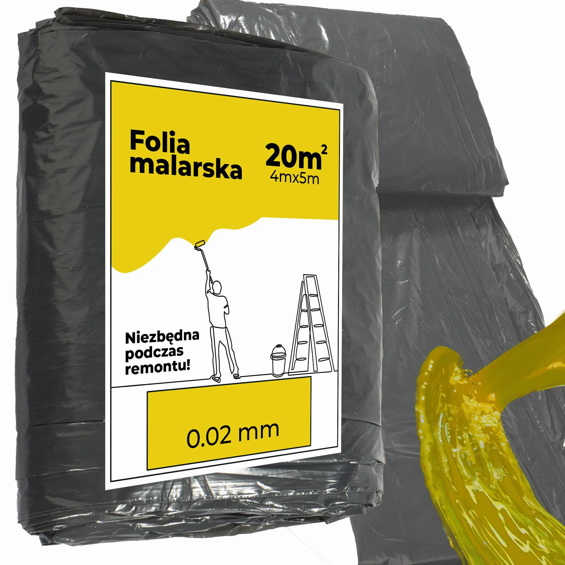 Folia malarska 0.02mm 4x5m czarna ochronna do malowania i remontu 10 sztuk