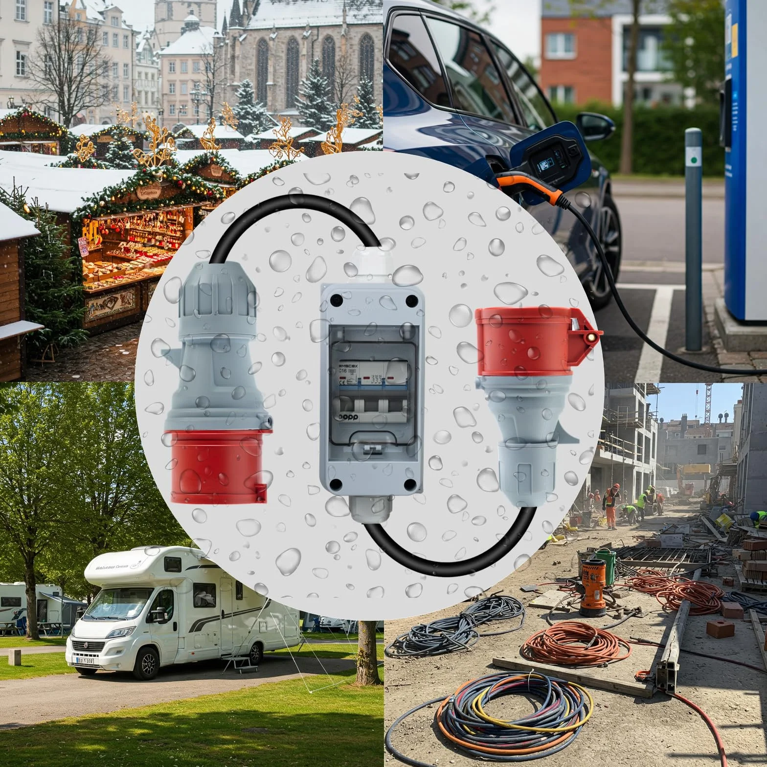 CEE 3-fazowy wtyk adapter 16/32A na złącze 32/16A IP44 wodoszczelny
