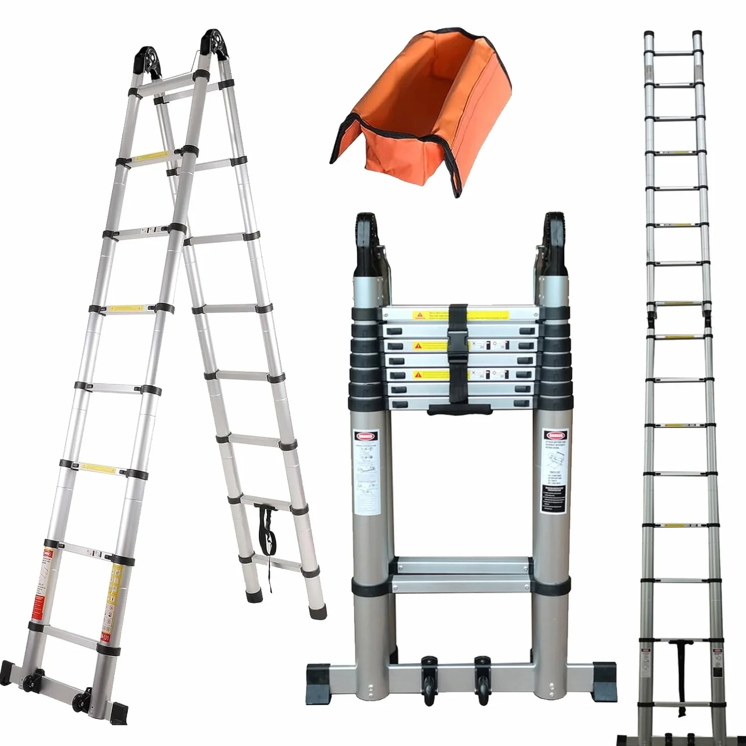 Hooha 6,6M Drabina Skladana Aluminiowa Drabiny Teleskopowa Domowa 2 W1 (3.3M+3.3M) Nośność 150kg Do Mycie Okien, Malowanie, Naprawa dachu
