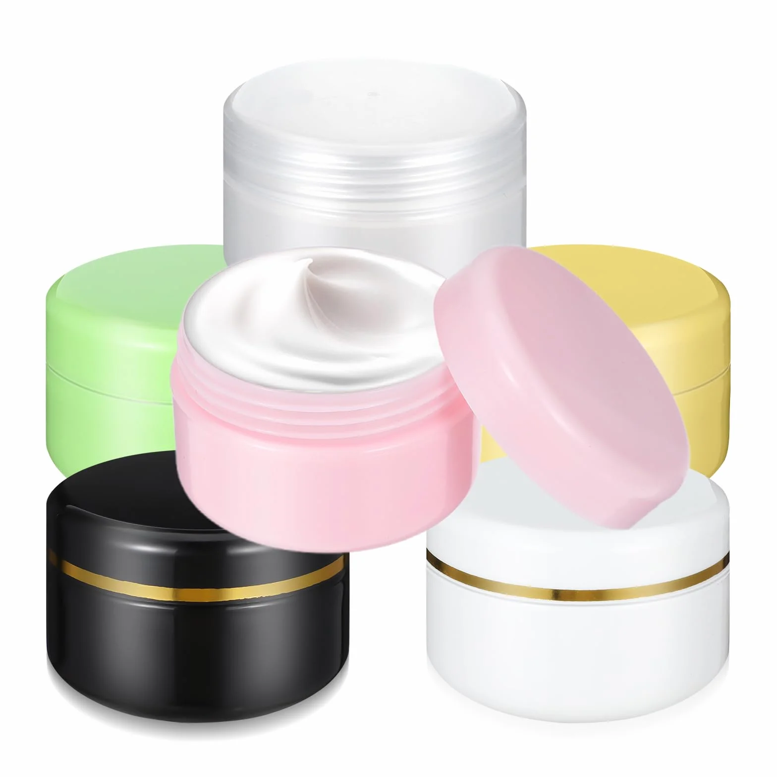 Gjinxi 6szt. Pojemniki podróżne na kosmetyki, 20ml mini pojemniki na makijaż z pokrywkami, pojemniki na balsam do ust, małe butelki do pielęgnacji skóry na makijaż, pielęgnację, szampon, odżywkę
