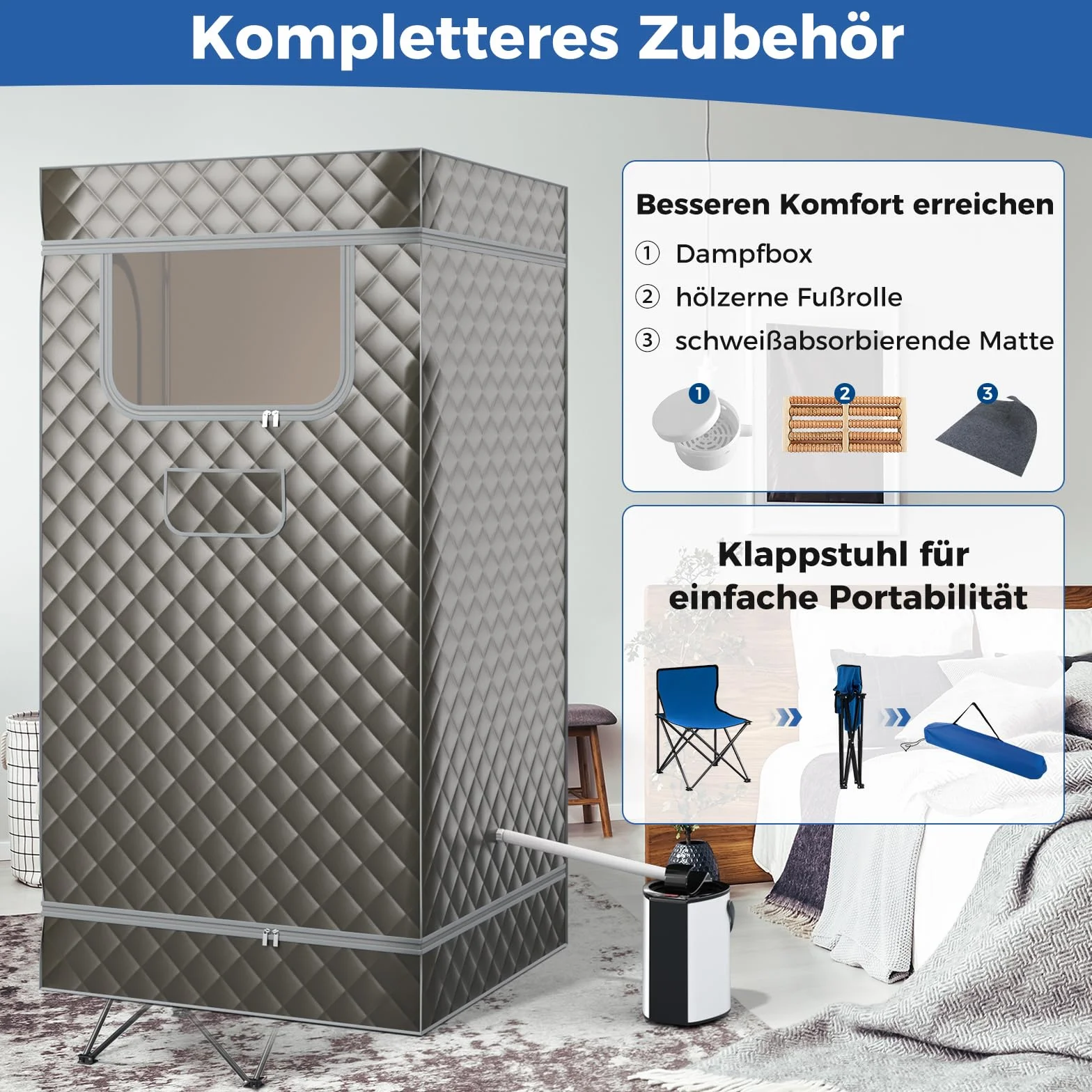 COSTWAY Sauna parowa do domu z generatorem pary 3L, pilotem, masażerem stóp, krzesłem 91x91x183 cm