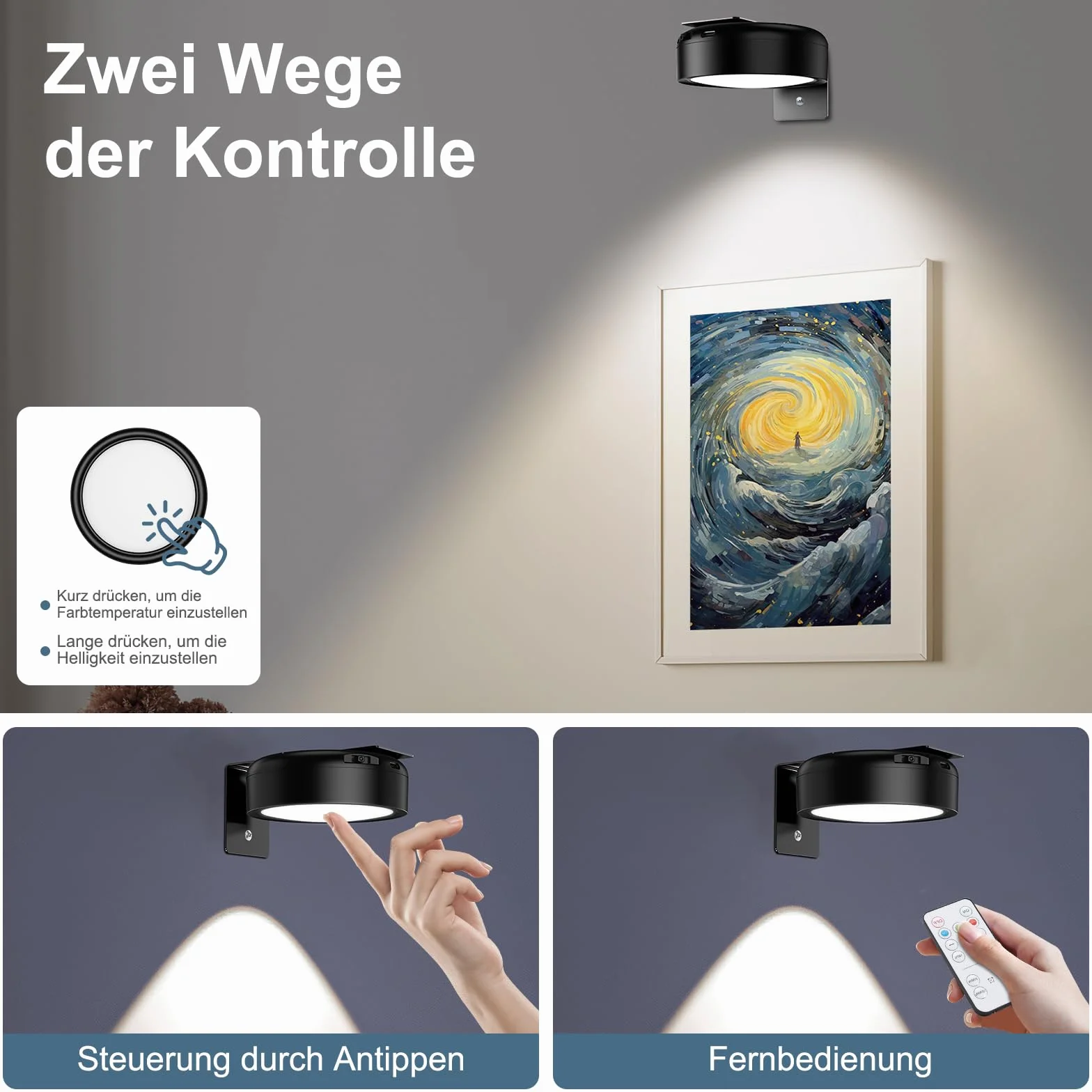 Bezprzewodowa lampa obrazowa z timerem i magnesem, 3 diody LED