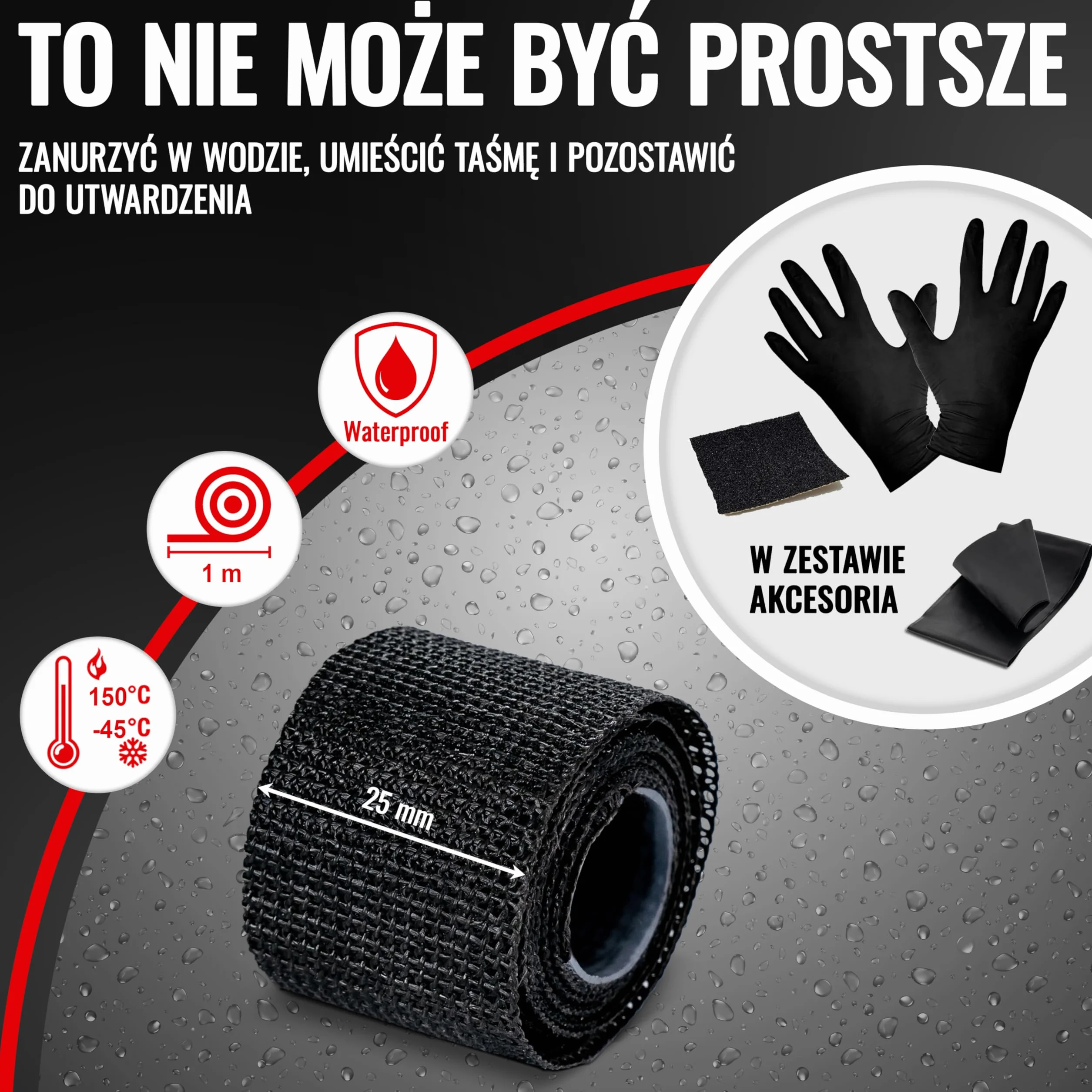 Poppstar taśma naprawcza 1m x 2,5cm z włókna szklanego z warstwą poliuretanową 1 rolka