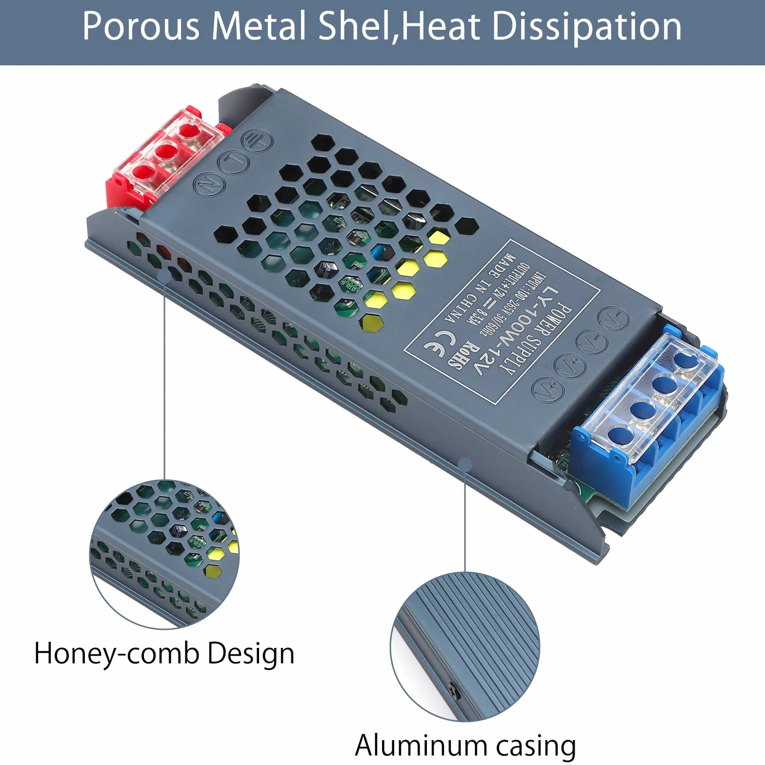 DAWRIS Transformator LED 12 V 100 W, Sterownik zasilacz, 230 V na 12 V, Impulsowy, 8,3 A, AC 230 V na DC 12 V, Kompaktowy, Ekstremalnie napięty, Cienki