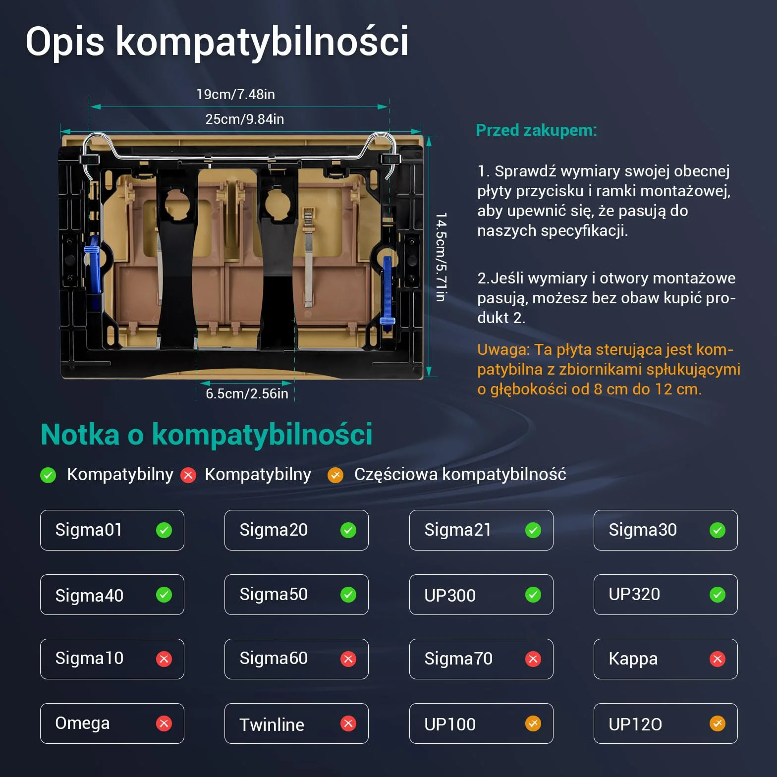 Empyreal płytka dociskowa do WC Geberit Sigma 01 UP300 320, biała tworzywo sztuczne, 2-krotne spłukiwanie