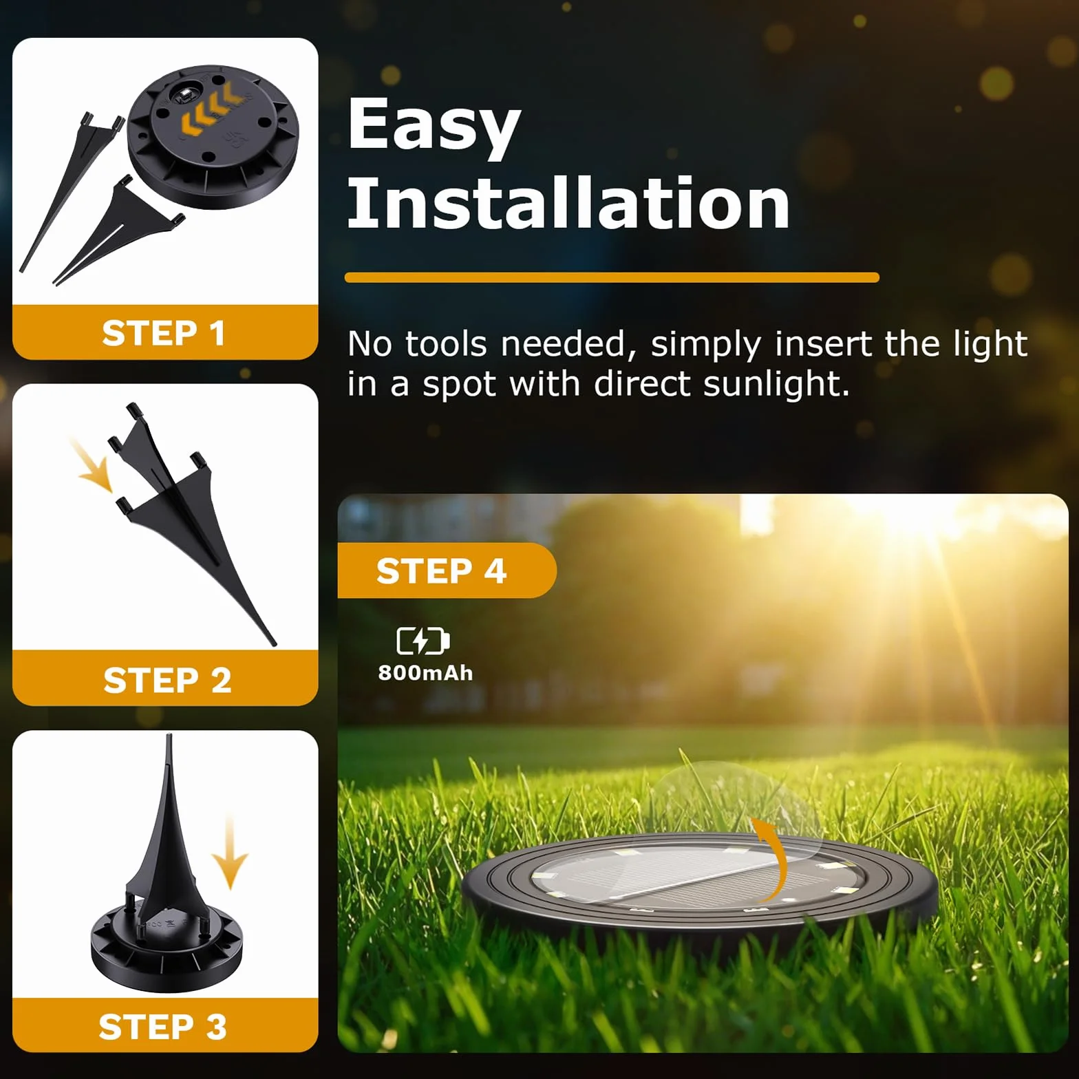 NIBSHOOM 8 sztuk zewnętrznych lamp solarnych IP68 z 8 LED, ciepłe białe do ogrodu