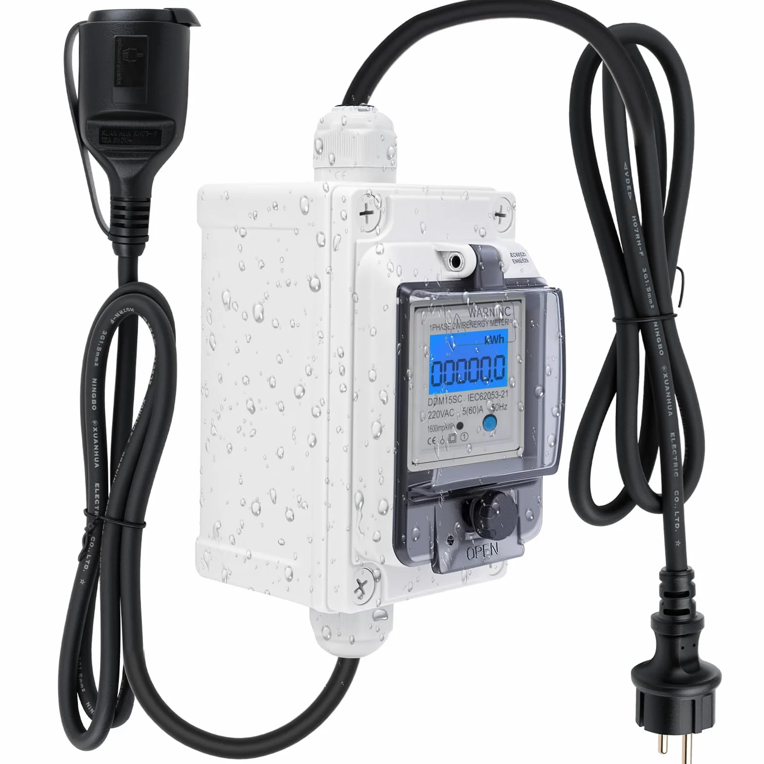 Cyfrowy licznik prądu do gniazdka IP67 16 A miernik zużycia energii