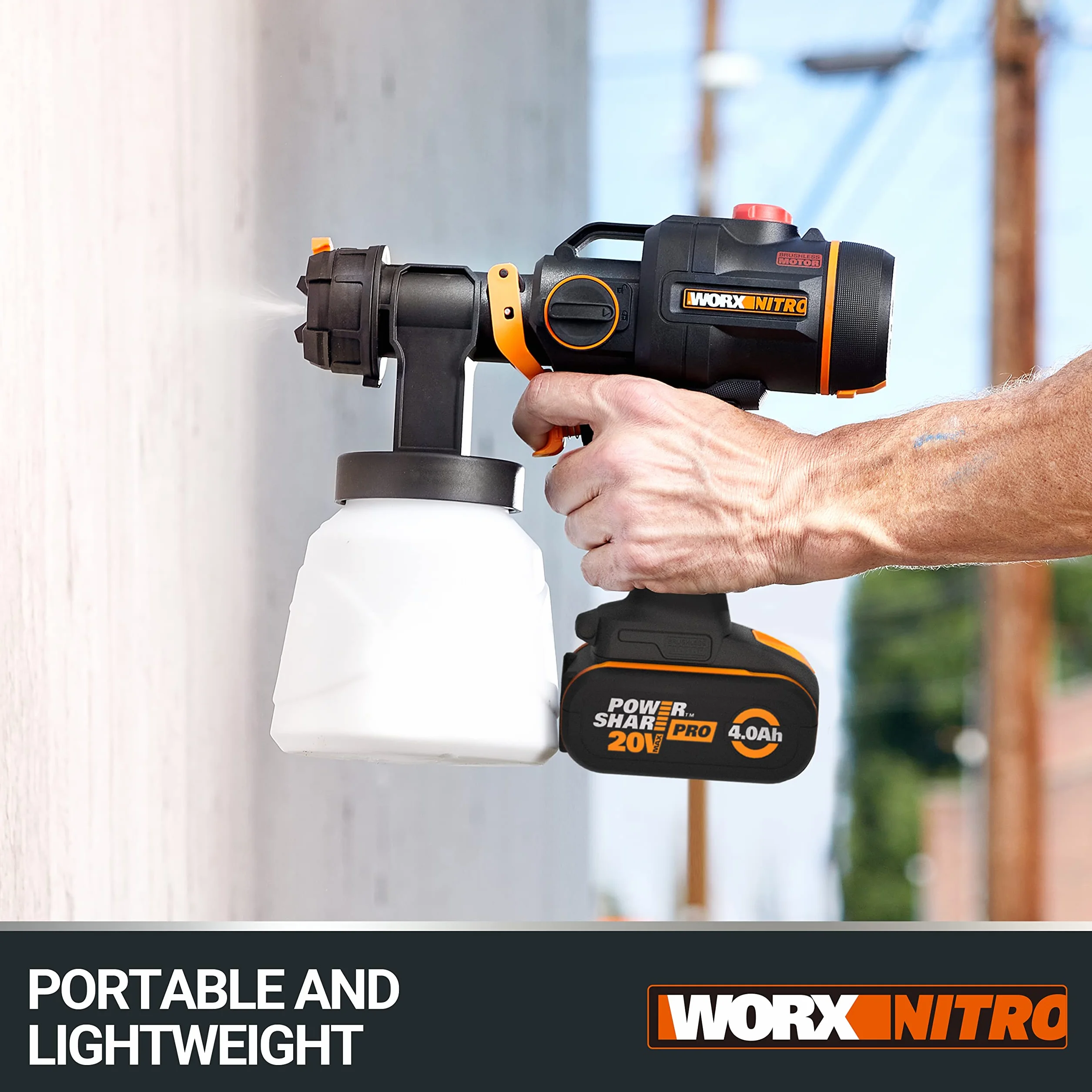 WORX Opryskiwacz do malowania baterii - 20KPa | PowerShare | WX020.9 | Brak baterii i ładowarki | Dysze do różnych materiałów, natryskiwania i czyszczenia