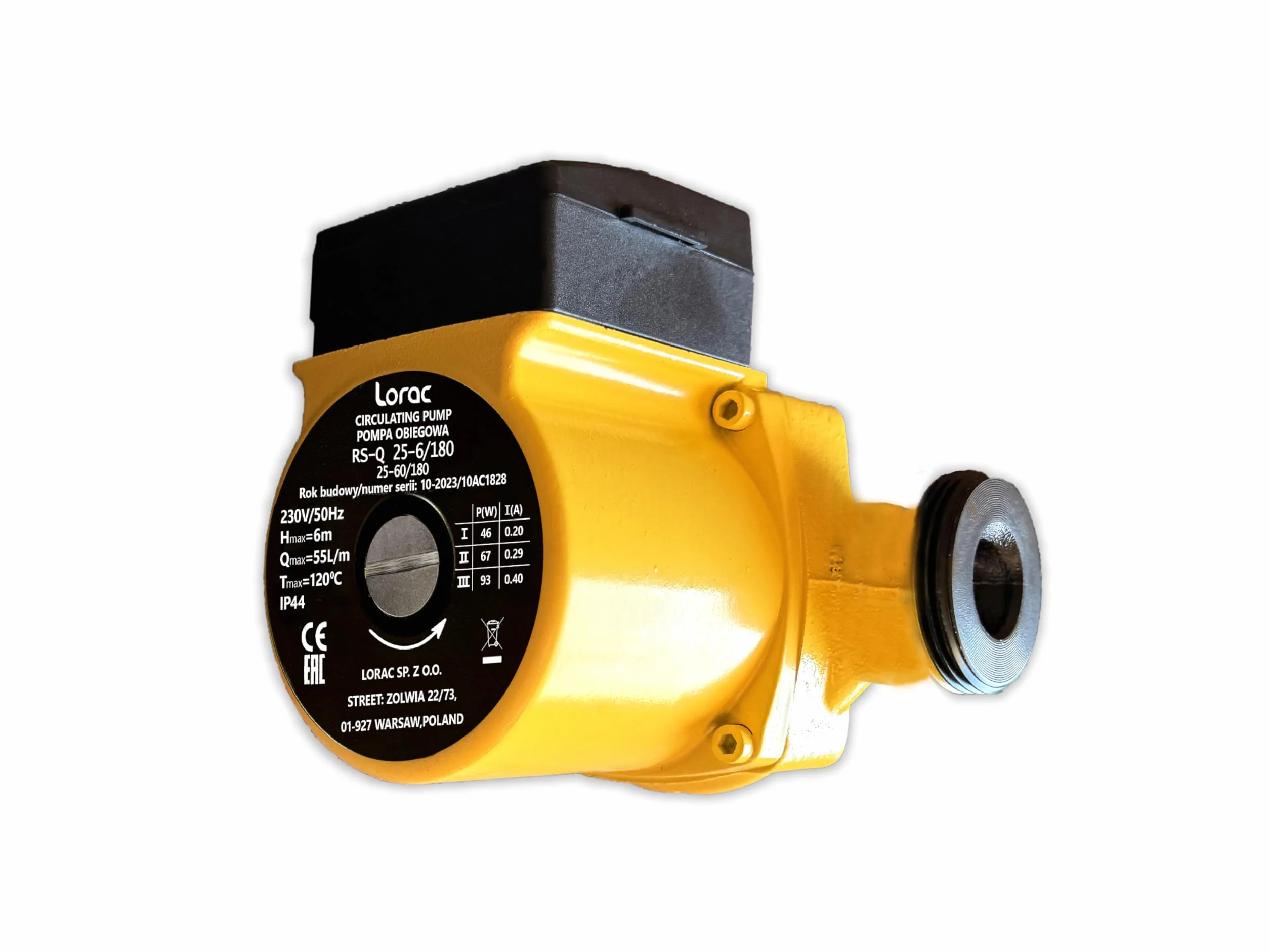 LORAC Pompa Obiegowa RS-Q 25-6/180 25-60/180 Cyrkulacyjna Grzewcza 1" 46-93 W 6 m 120°C 3,6 m³/h