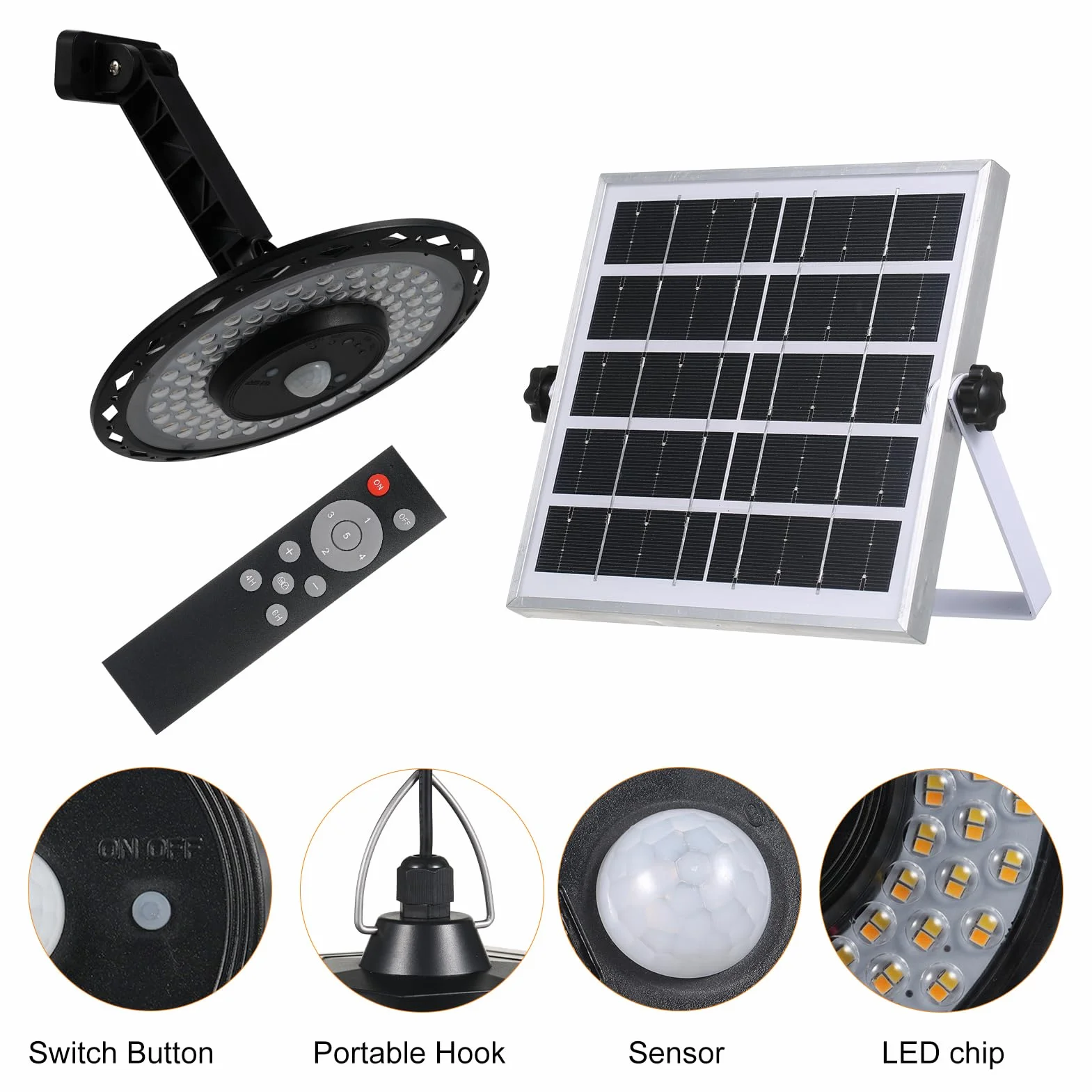 Lixada Lampy solarne zewnętrzne 2 sztuki 180 LED 4400 mAh IP65 czujnik ruchu 5 trybów