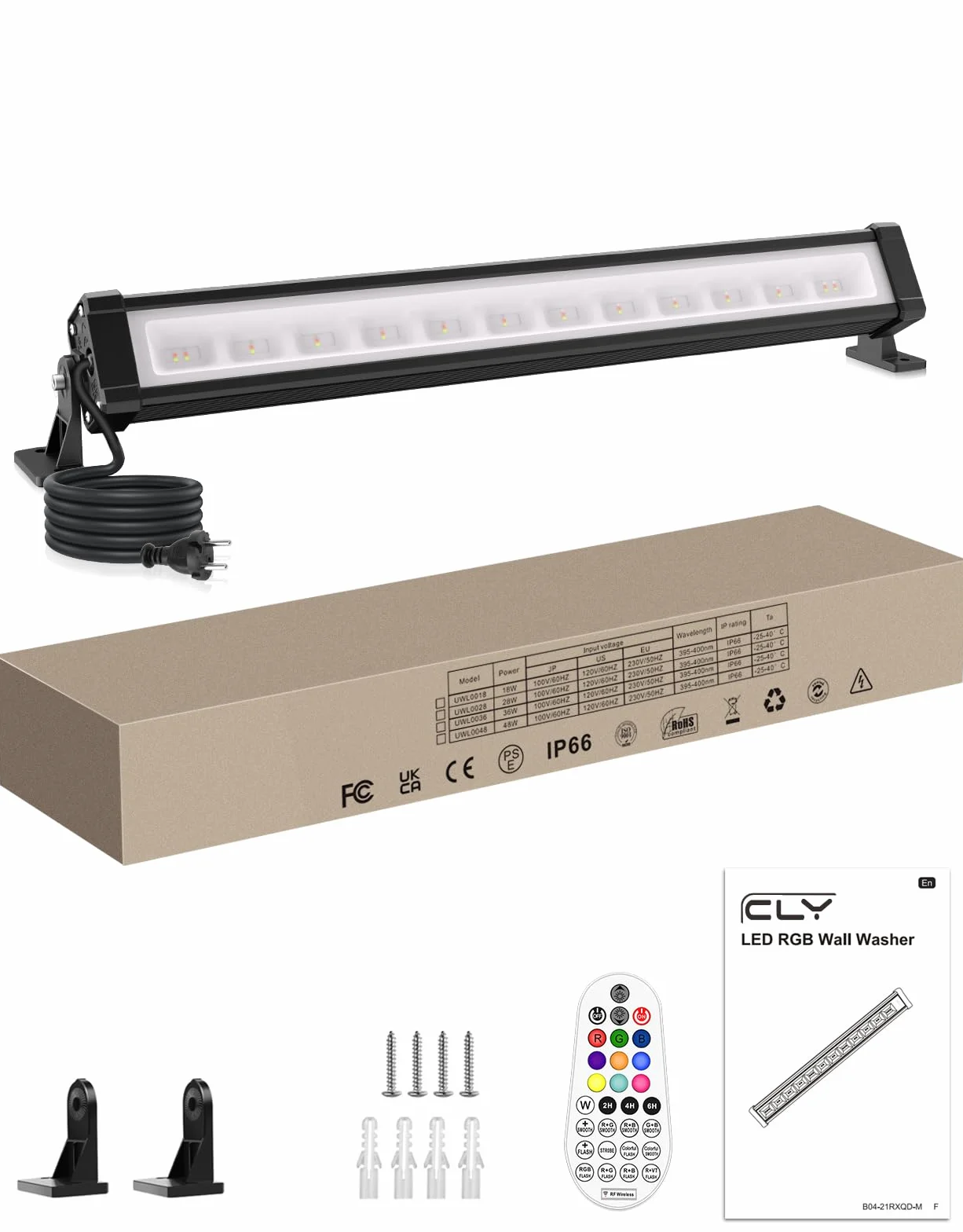CLV Projektor LED RGB Bar 25 W Kolorowy reflektor z pilotem RF 360° Wodoodporna