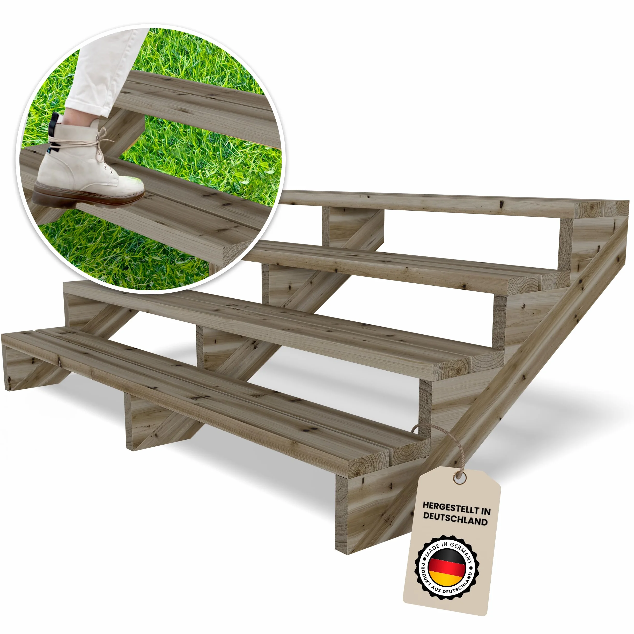 Gartenwelt Riegelsberger Schody tarasowe 190 cm 4 stopnie wysokość 72 cm lite drewno sosnowe impregnowane ciśnieniowo zestaw