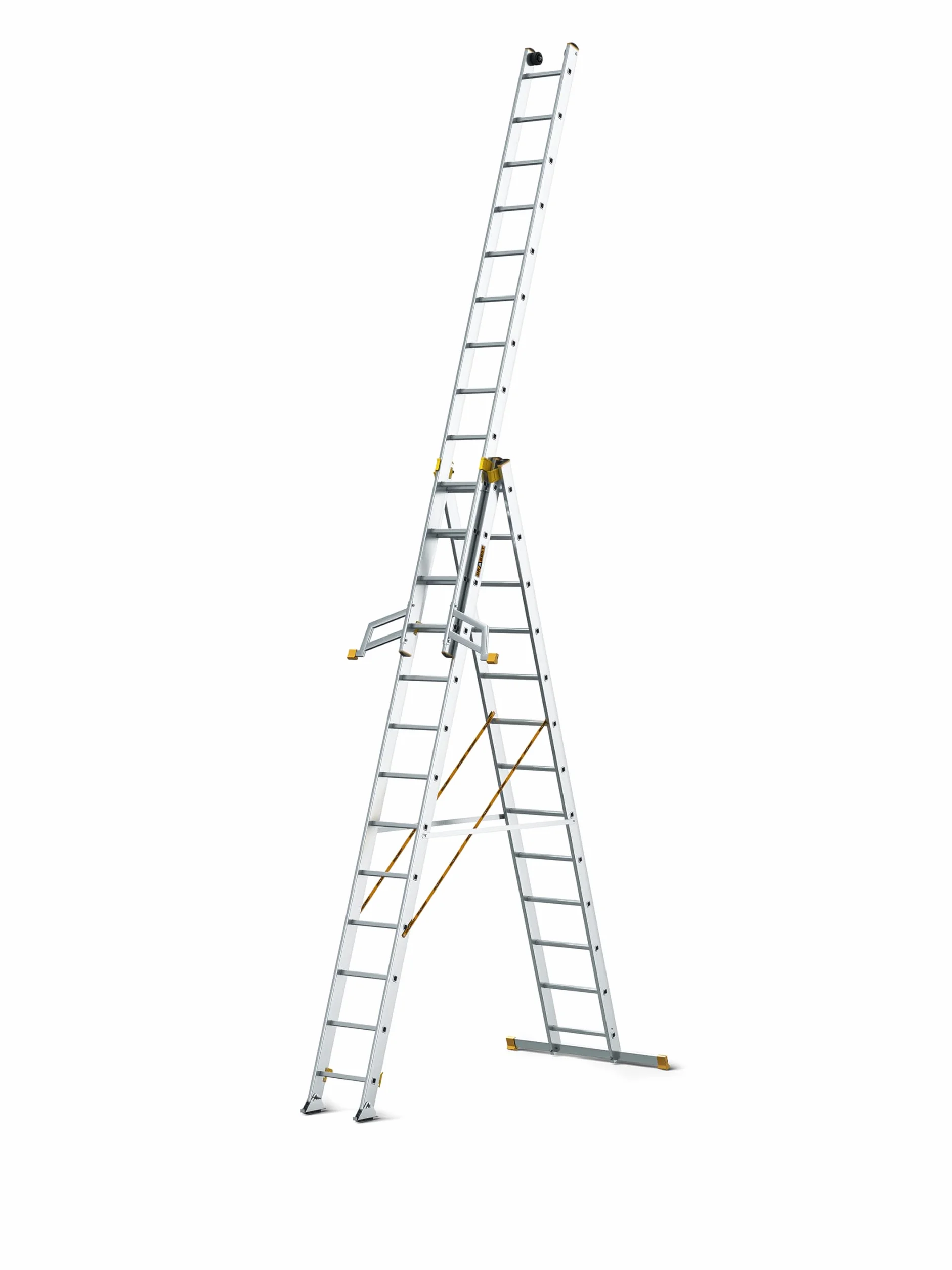 DRABEST MAX aluminiowa drabina profesjonalna 3x13 stopni 9,37 m 150 kg 3-częściowa