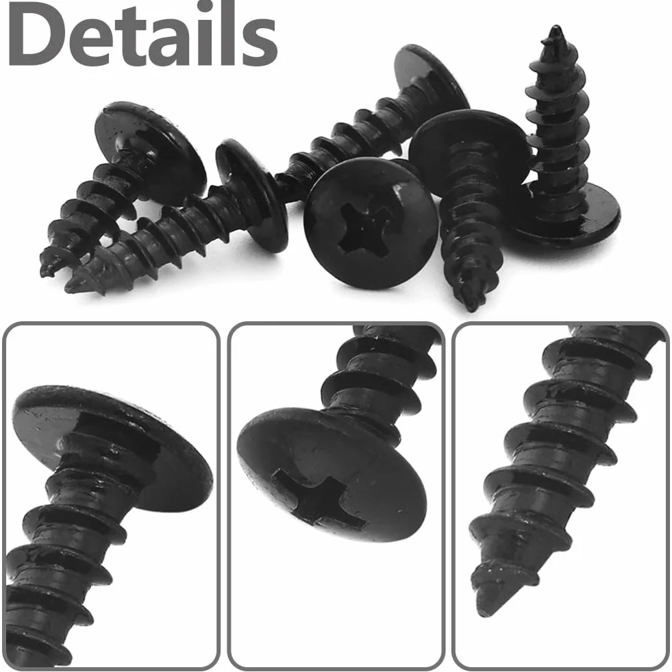 Wkręty do Drewna M3x6mm 20 szt, Czarne, Stal Węglowa, Okrągły Łeb Grzybkowy, Samowiercące