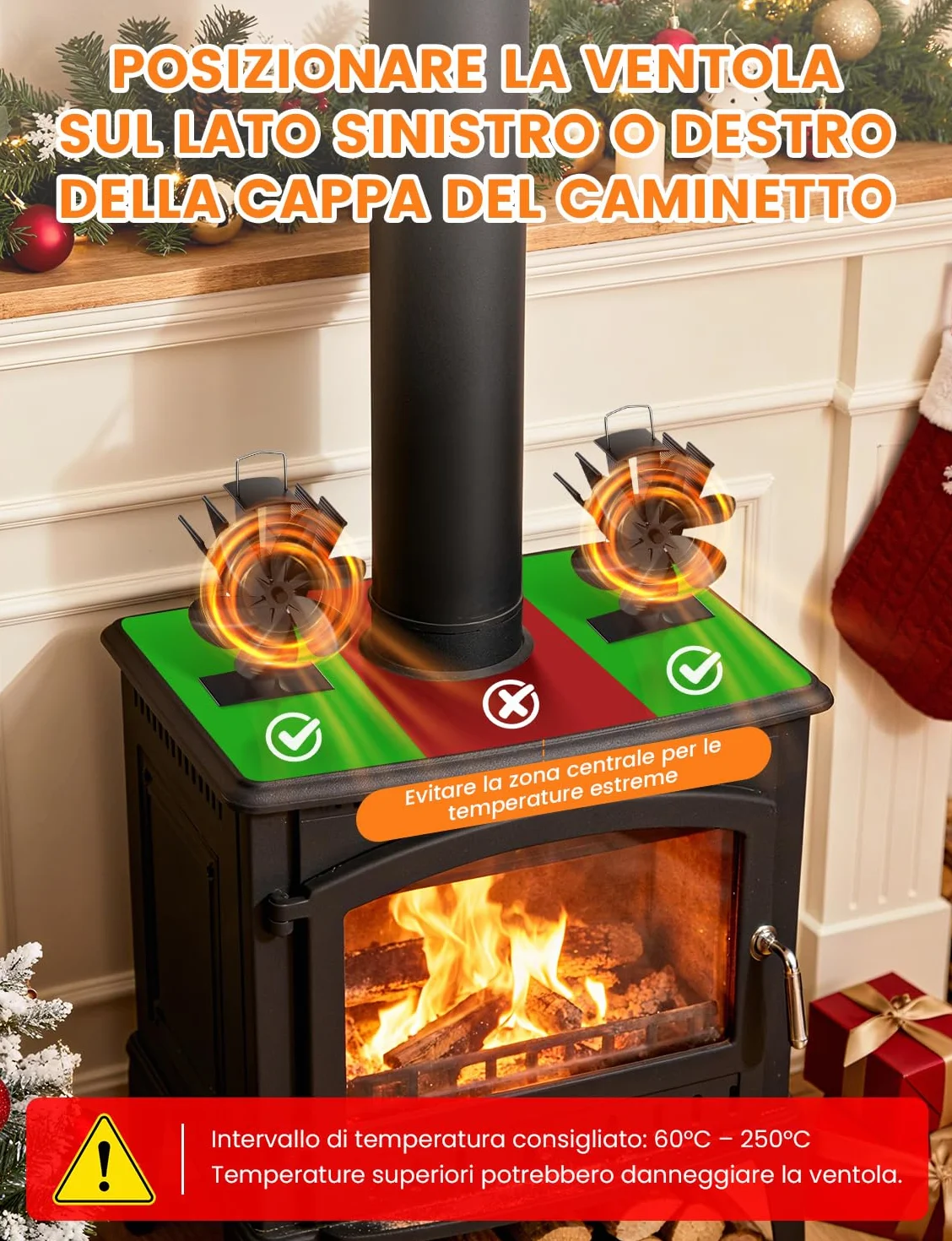 Wentylator do pieca na drewno, 6 łopatek, wentylator kominkowy, 50-350°C, zasilany ciepłem, cichy, z ochroną przed przegrzaniem, do pieca na drewno, kominka, gazu, peletu