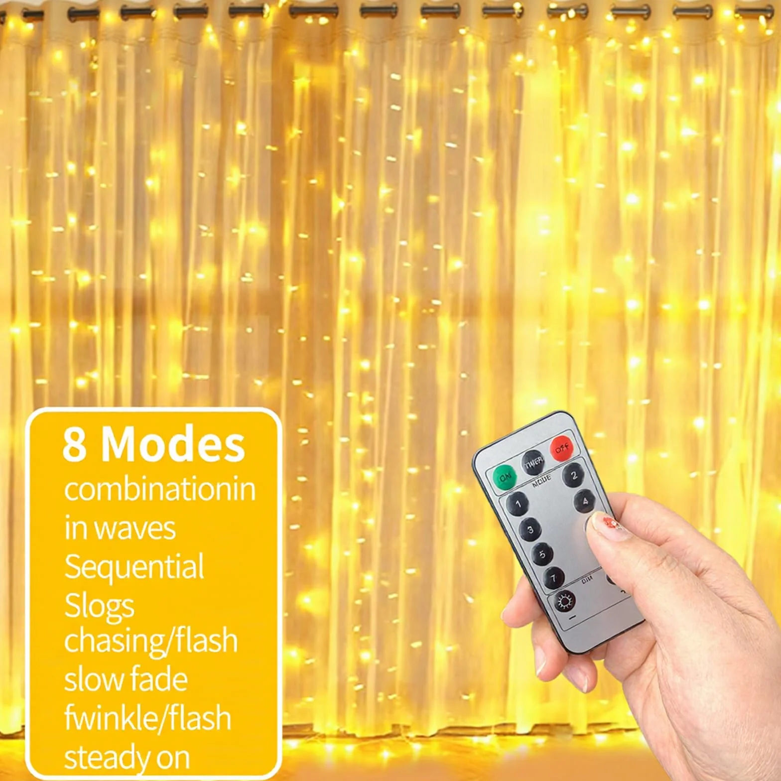 Kurtyna świetlna LED 2 x 2 m ciepła biel 8 trybów pracy USB