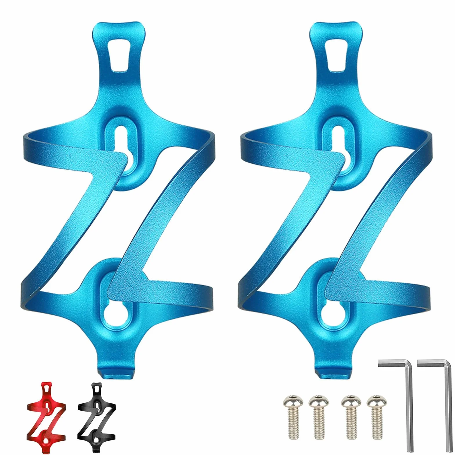 aiGear Uchwyt na bidon rowerowy / koszyk na bidon | 2 sztuki, stop aluminium, lekki i trwały, pasuje do butelki o średnicy 7,4-8,9 cm, do roweru szosowego (BCH-02BL), niebieski