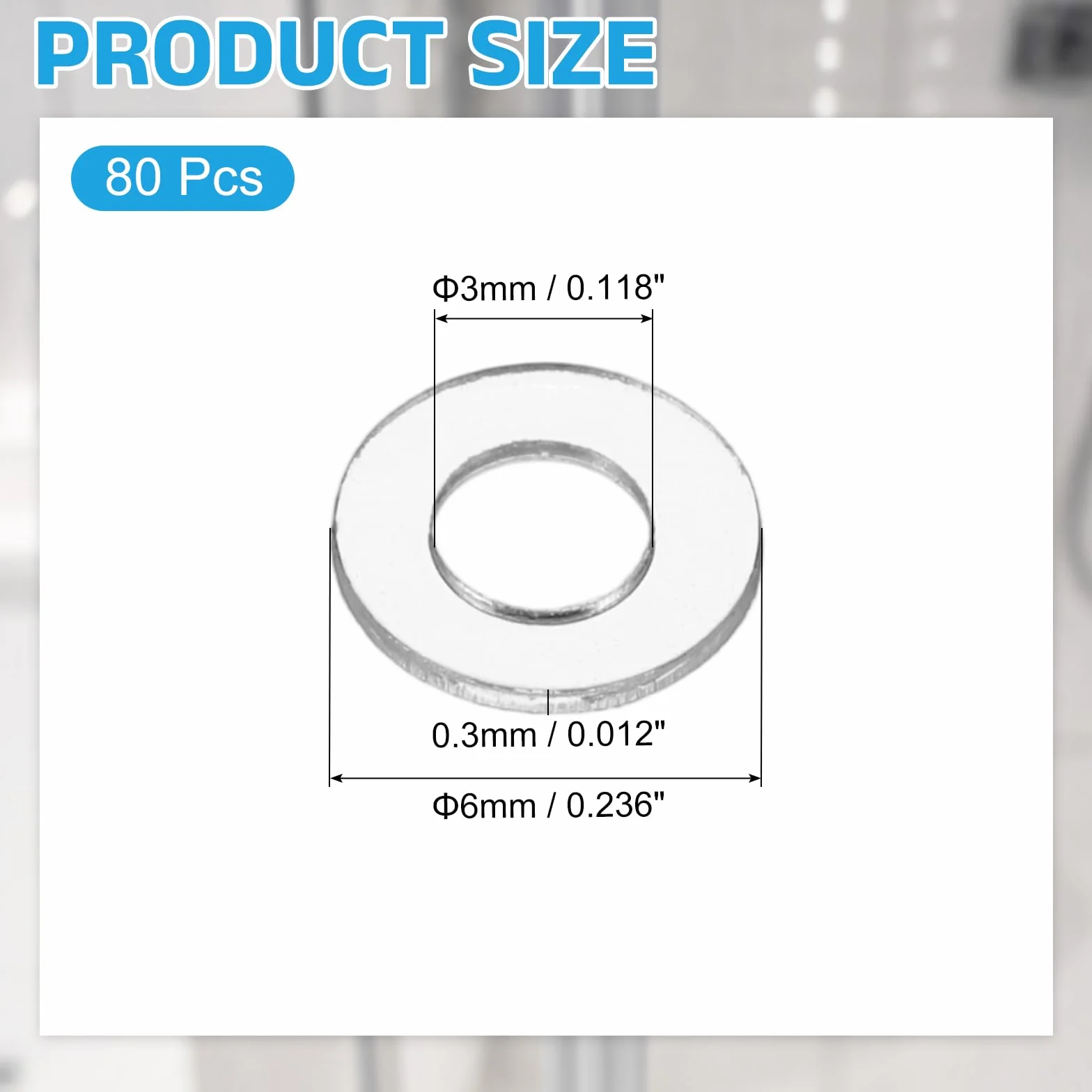 QUARKZMAN 80 sztuk M3 PVC przezroczyste płaskie podkładki 3 mm ID 6 mm OD 0,3 mm grubość uszczelki