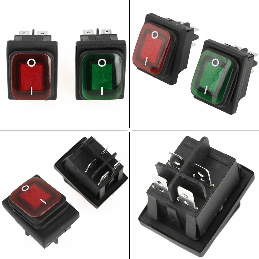 4-częściowy przełącznik z lampką kontrolną, przełącznik kołyskowy SPST ON-OFF, panel przełączników 230 V 4 pin 2 pin, mini przełącznik kierunkowskazów łodzi czerwona zielona